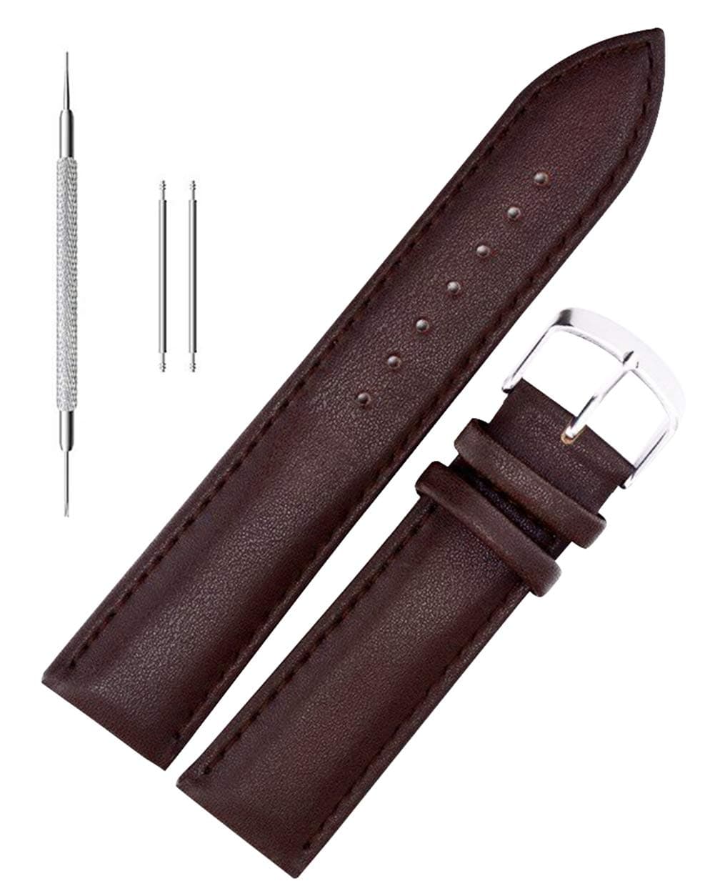 Leather Watch Strap Replacement, Waterproof Genuine Leather Watch Band Replacement for Men Women Wrist Watch, Black Brown Wrist Band (18mm 20mm 22mm) with Watch Spring Bars Pin Remover Repair Tool