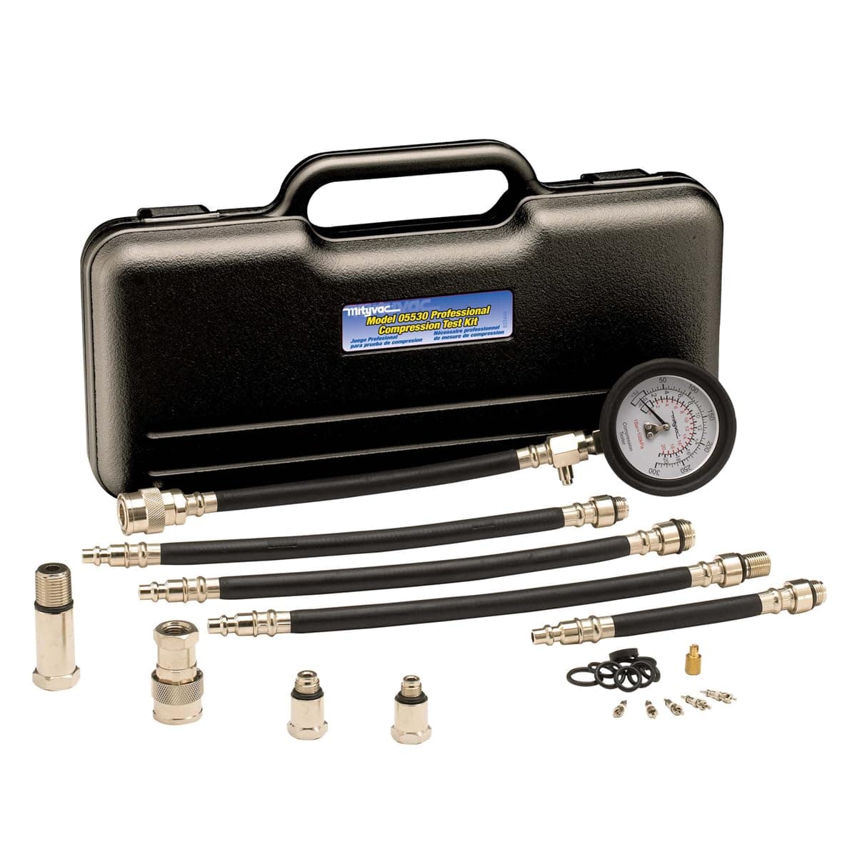 Mityvac MV5530 Engine Compression Test Kit, Manual Pressure Release, 2-3/4 in. Bourdon Tube Gauge, Quick-Disconnect Coupler, Includes Threaded Adapters for Motorcycles, Marine and Small Engines