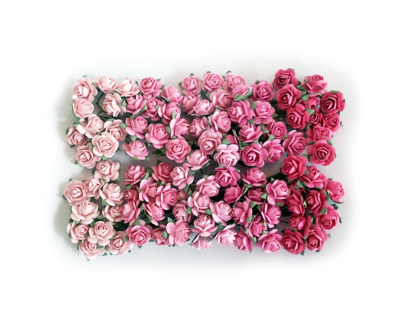 100 pcs Tiny Artificial Roses Mixed Pink Five Color Mulberry Paper Flower 15-18 mm Flower Wedding Scrapbooking, 5COLORPINKSHADE1.5CM100