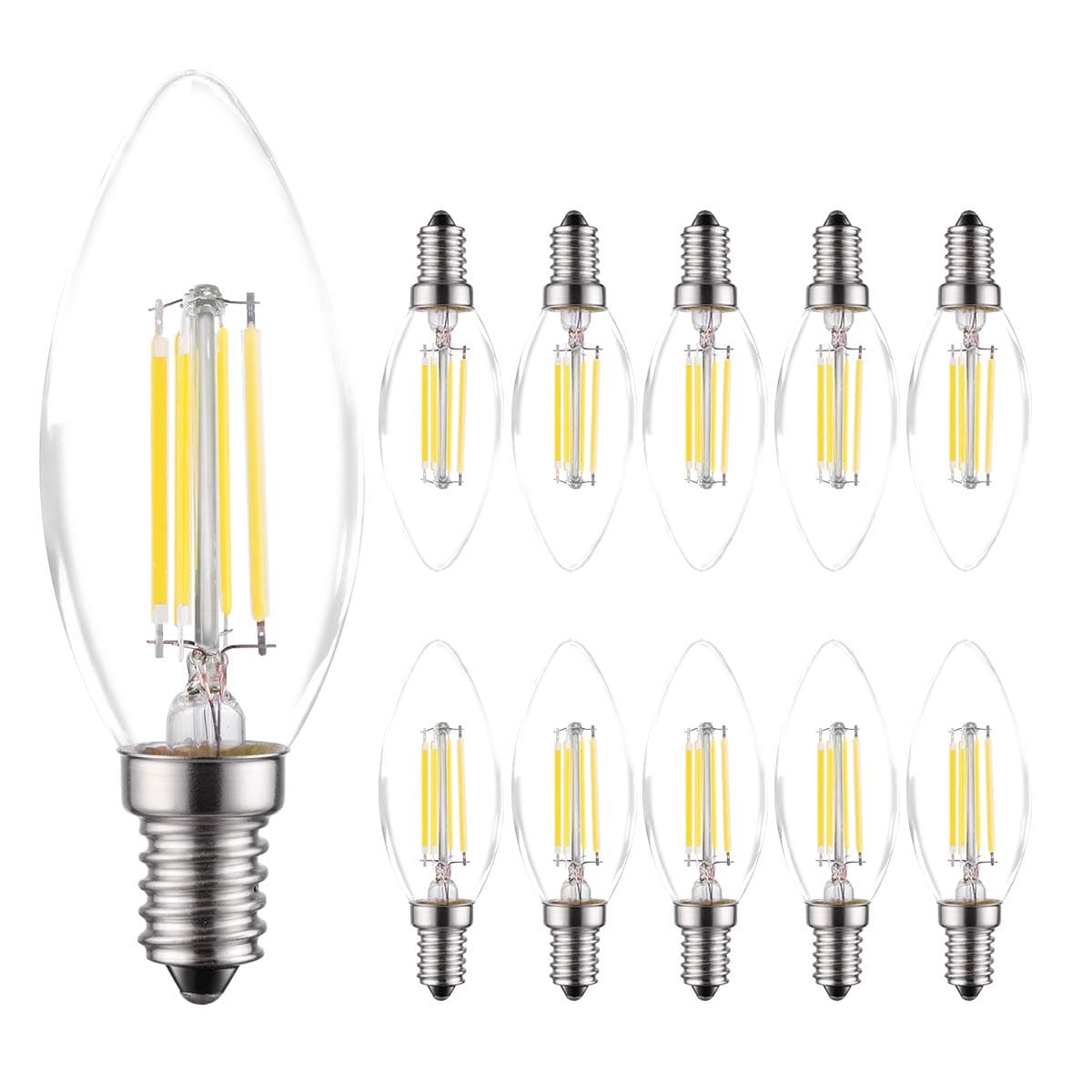 E14 Candle Bulb, 40 Watt Equivalent LED Filament Light Bulbs, Non-Dimmable Soft Warm White 2700K Classic Clear Glass, 800LM Flame LED Filament Candle Bulb, 4W Pack 10