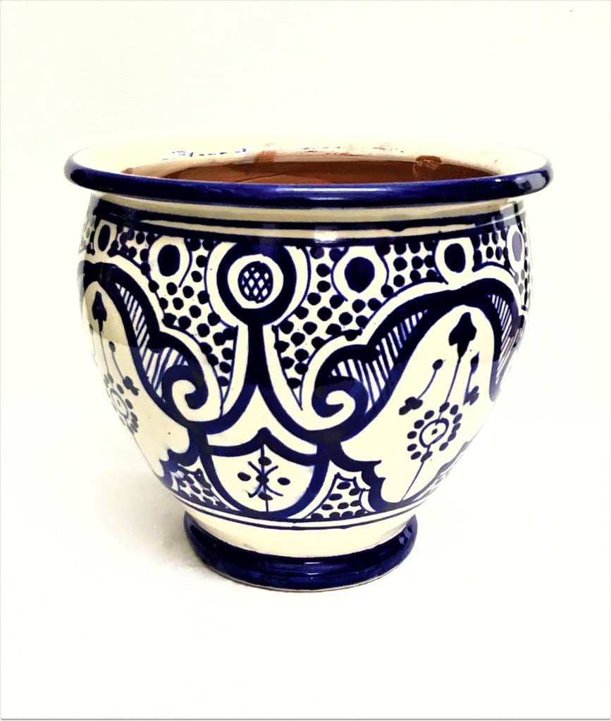 Hand Painted Moroccan Ceramic Planter Pot in Blue