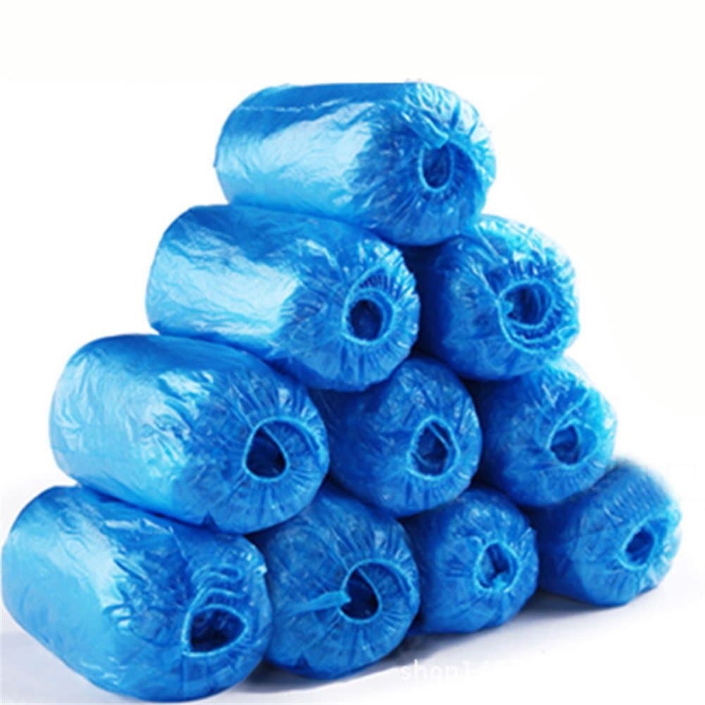 Thboxes 100Pcs Disposable Shoe Covers Elastic Waterproof Non-Slip Polyethylene Shoe Covers, One Size Fits More, Blue