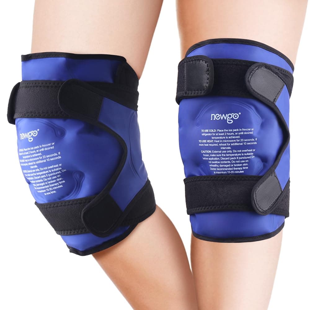 NEWGO Ice Pack for Knee Replacement Surgery, Reusable Gel Cold Pack Knee Ice Pack Wrap Around Entire Knee for Knee Injuries, Knee Ice Wrap for Pain Relief, Swelling, Bruises (Blue-2Pack)