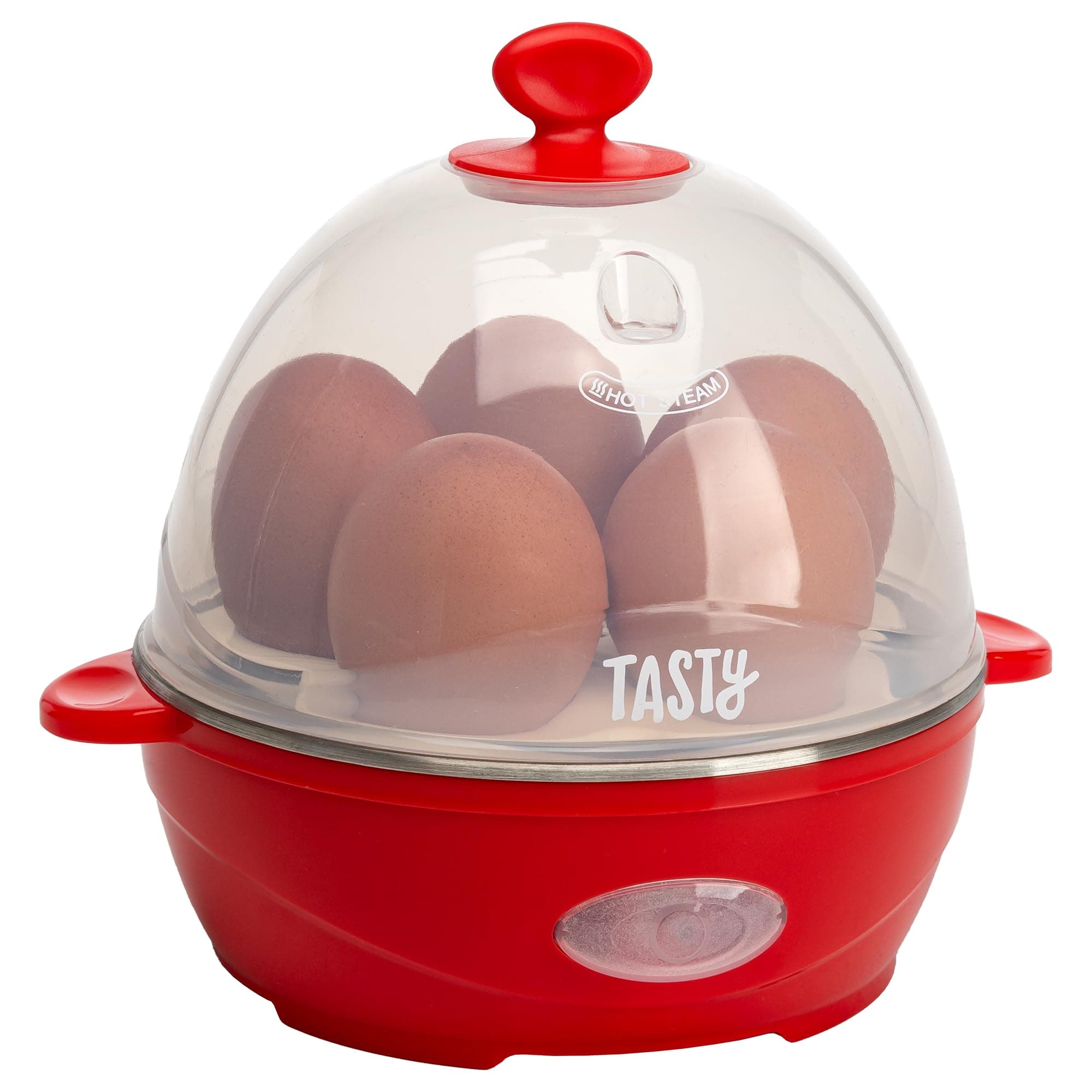 Mini Rapid Egg Cooker, 5-Egg Capacity for Perfect Hard Boiled Eggs or Omelets, Auto Shut Off, Red