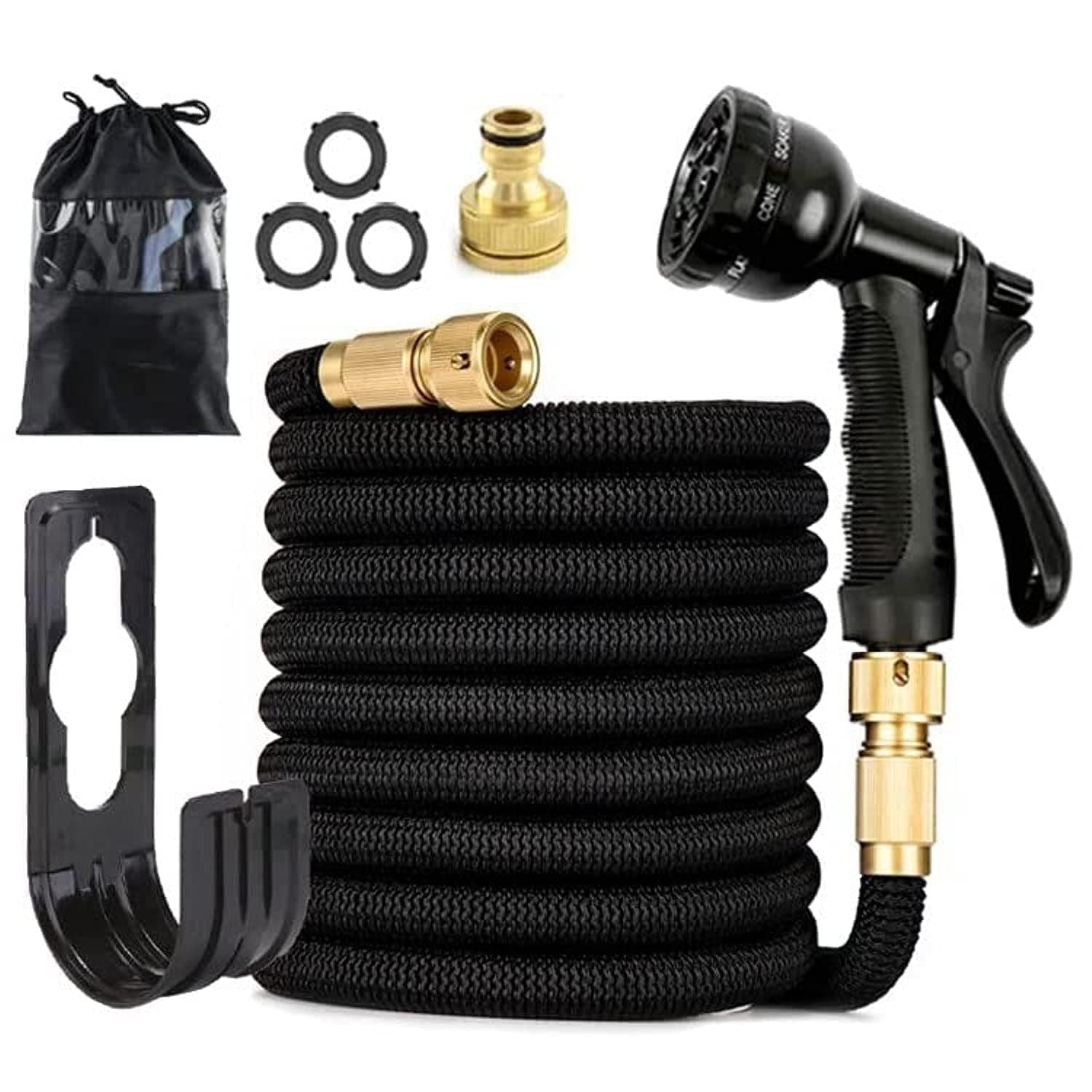 TDOO Garden Hose,Three Times Shrink with 8 Nozzle Patterns,Extra Strength Fabric Double Latex Core Hose,for Garden House Cleaning Pet Bathing Car Washing