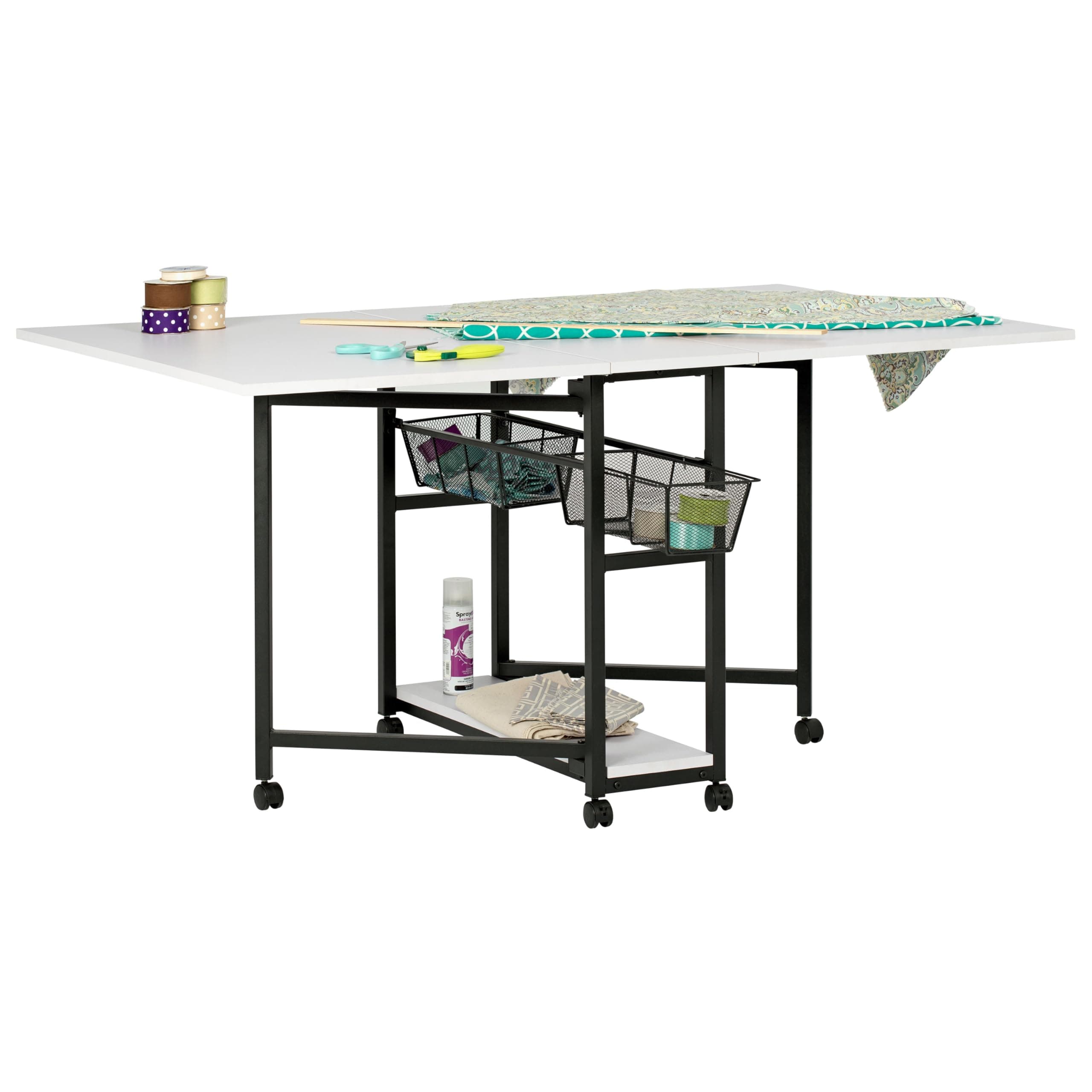 Studio Designs Sew Ready Fabric Sewing/Cutting Standing Table with Organizers - 58.75" W x 36.5" D x 30" H - Charcoal / White