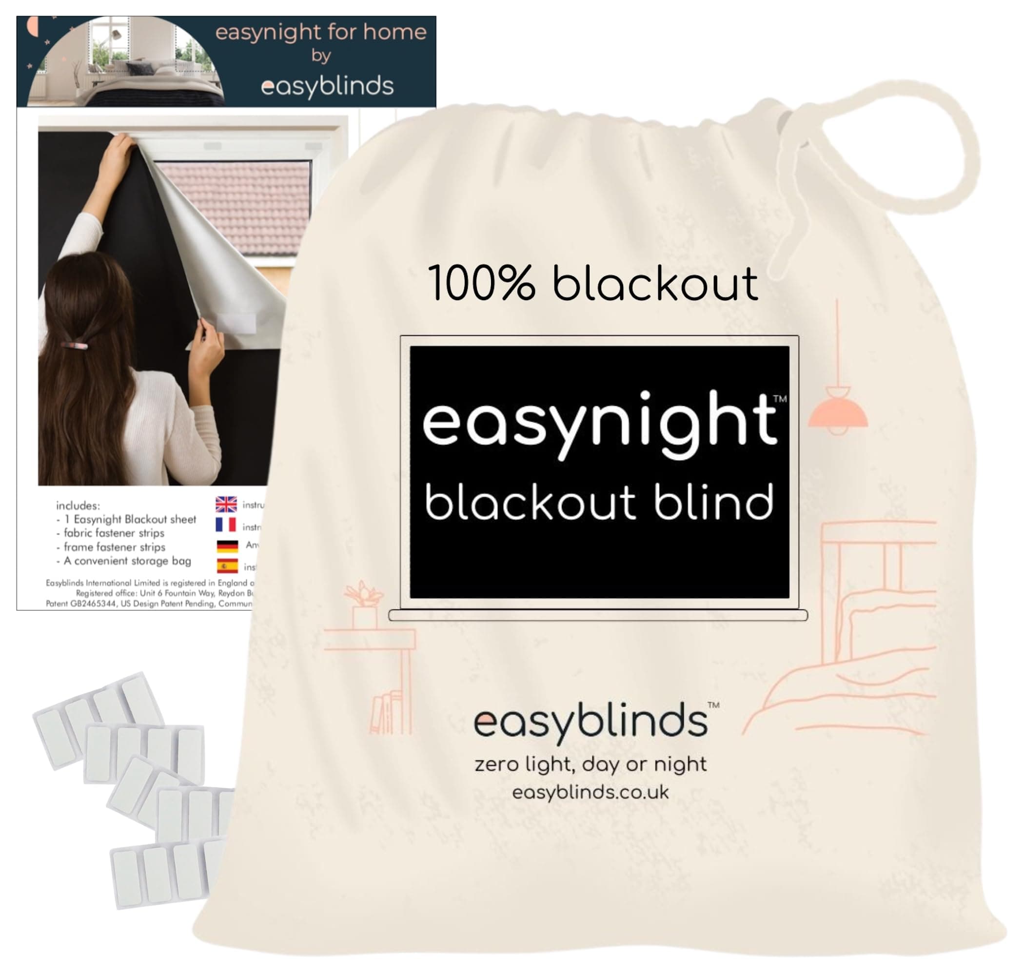 Easynight Blackout Blind, 100% Light Blocking Fabric, XXL, Fit Any Size/Shape Up To 300x145cm, Made to Measure Service Available, No Drill, Easy Use Temporary Permanent Anywhere