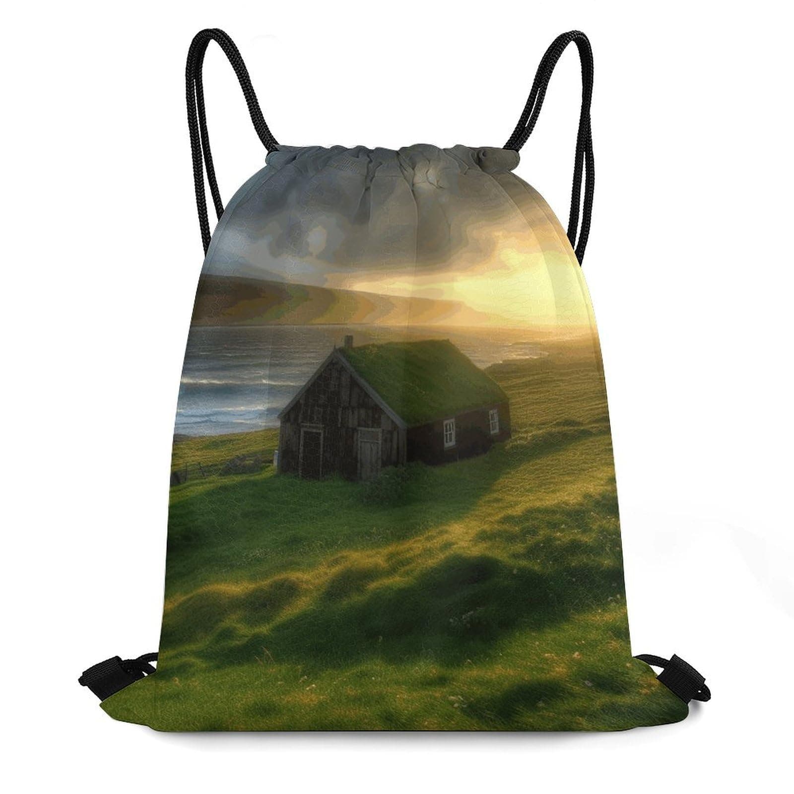 Bundle Pocket, Hut Grass Sun Rays Print Versatile Sports Bag Travel Drawstring Bag Gym Backpack Lightweight Travel Bag