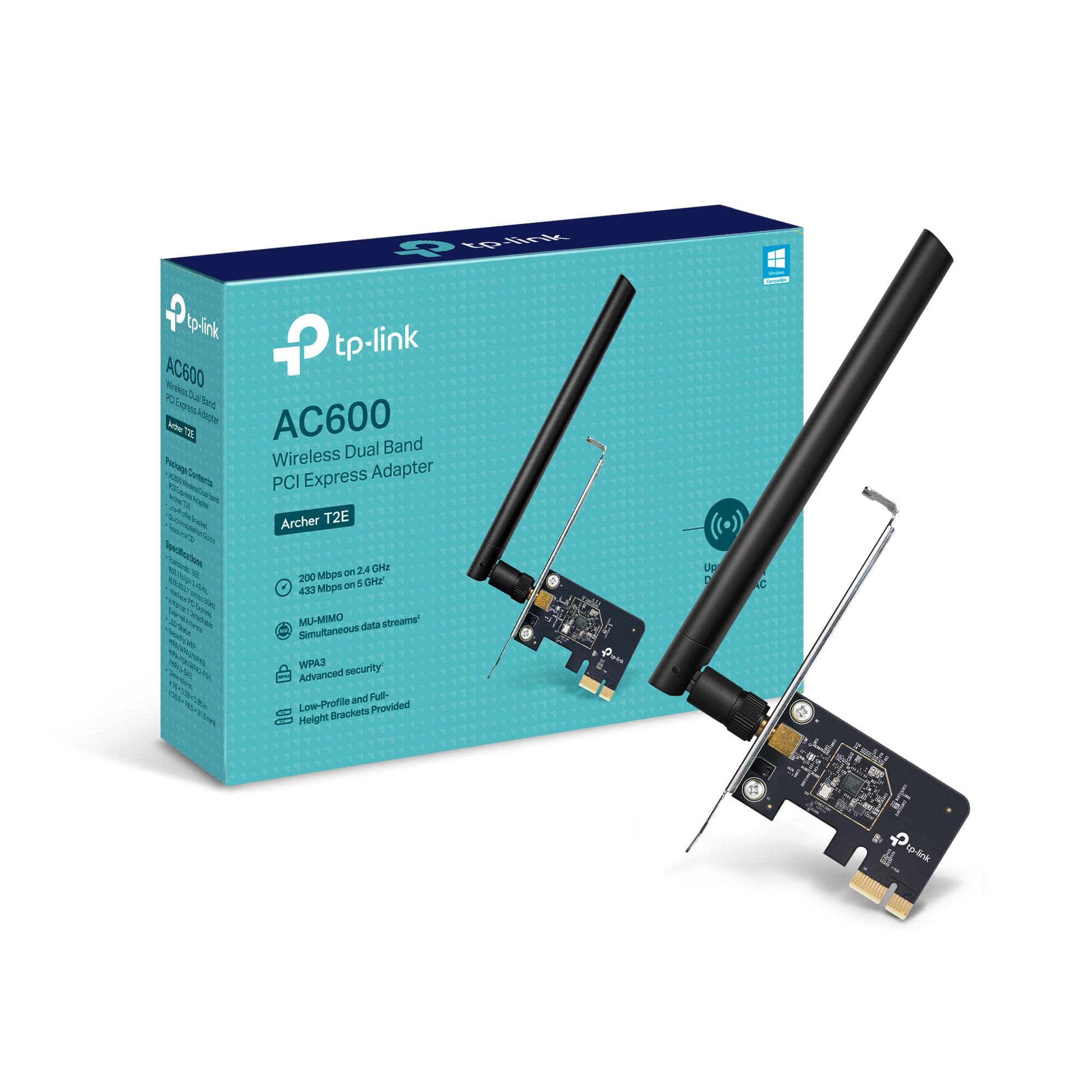 TP-Link PCIe WiFi Card AC600 for Desktop PC, Dual Band Wireless Internal Network Card(Archer T2E) High-Gain Antenna, MU-MIMO, WPA3, Low Profile, Supports Windows 10/11