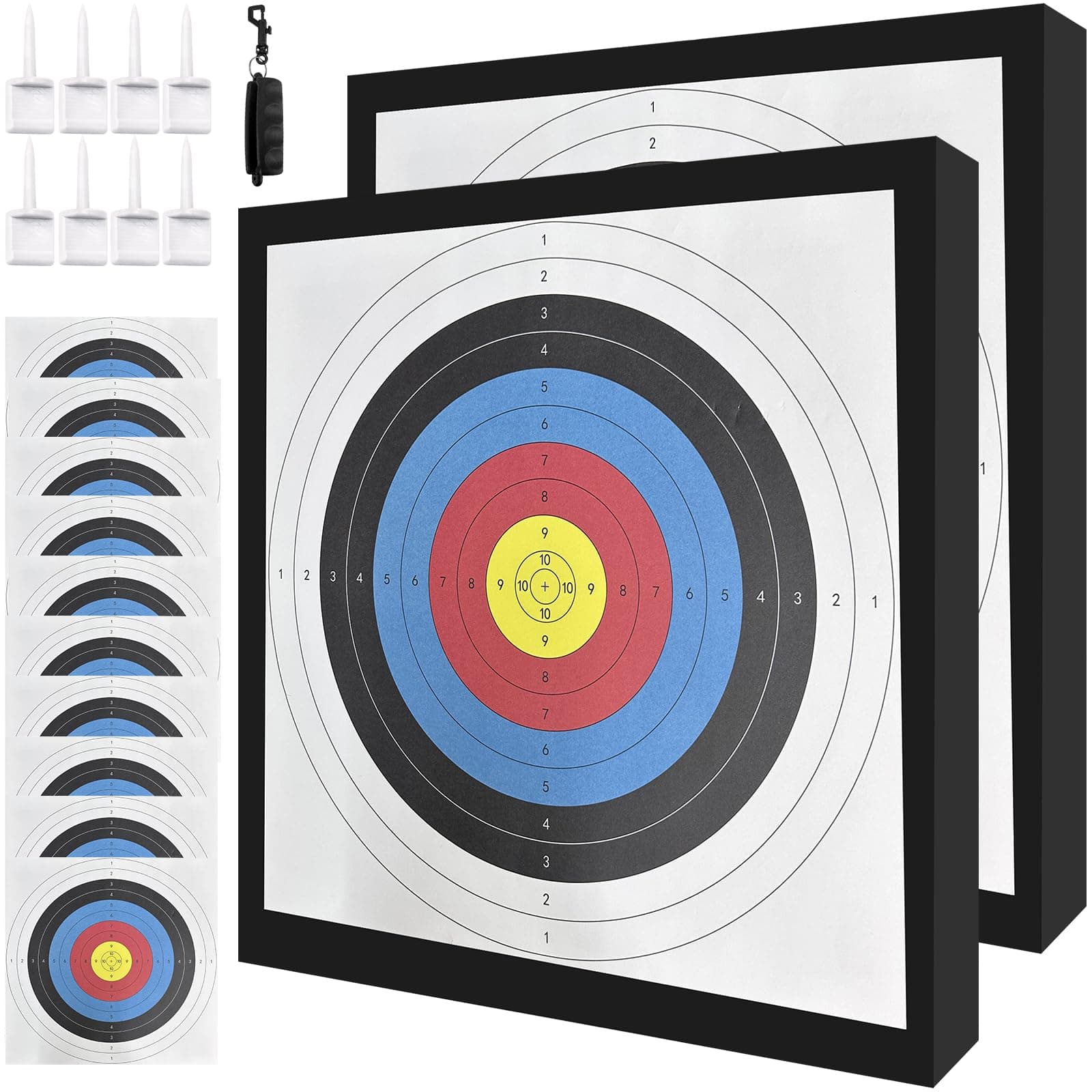 2Pcs 20'' Foam Archery Target, High-Density EVA Archery Targets for Backyard, Archery Target Block with 10pcs Targets Paper, 8pcs Target Pins, Arrow Puller