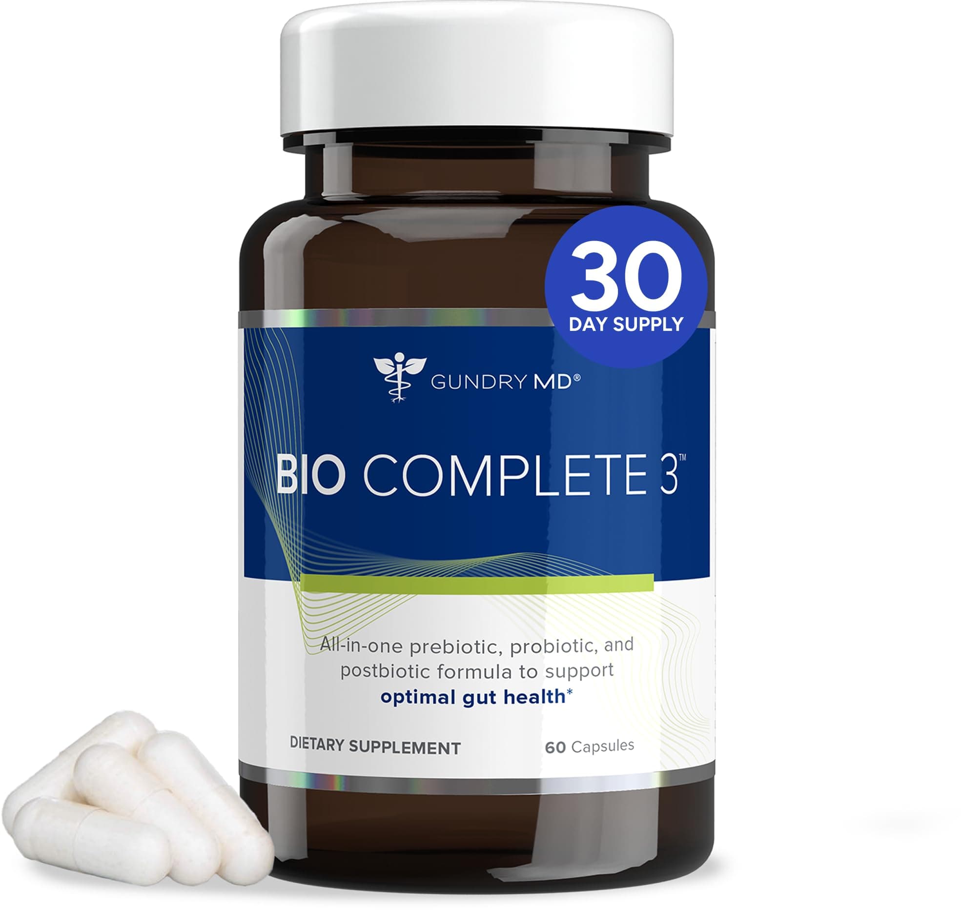 Gundry MD® Bio Complete 3 - Prebiotic, Probiotic, Postbiotic to Support Optimal Gut Health, 30 Day Supply (New Formula)