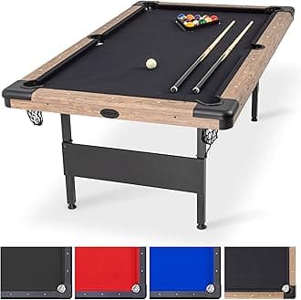 6, 7, or 8 ft Billiards Tables - No Assembly, Choose Your Color - Portable Pool Table Includes Full Set of Balls, 2 Cue Sticks, Chalk and Felt Brush
