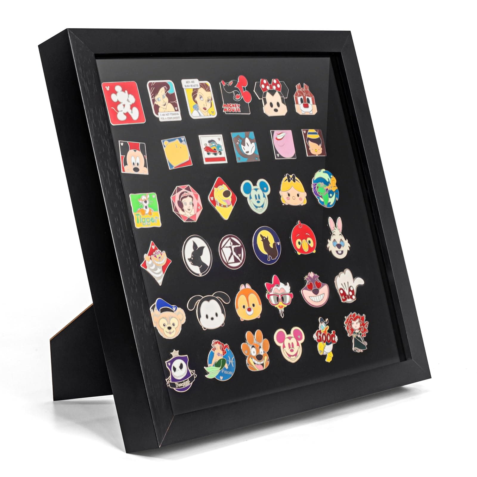 tutata Enamel Pin Display Frame, 11x11 Shadow Box for Wall and Tabletop Display, Pin Collection Display, Pin Holder, Black