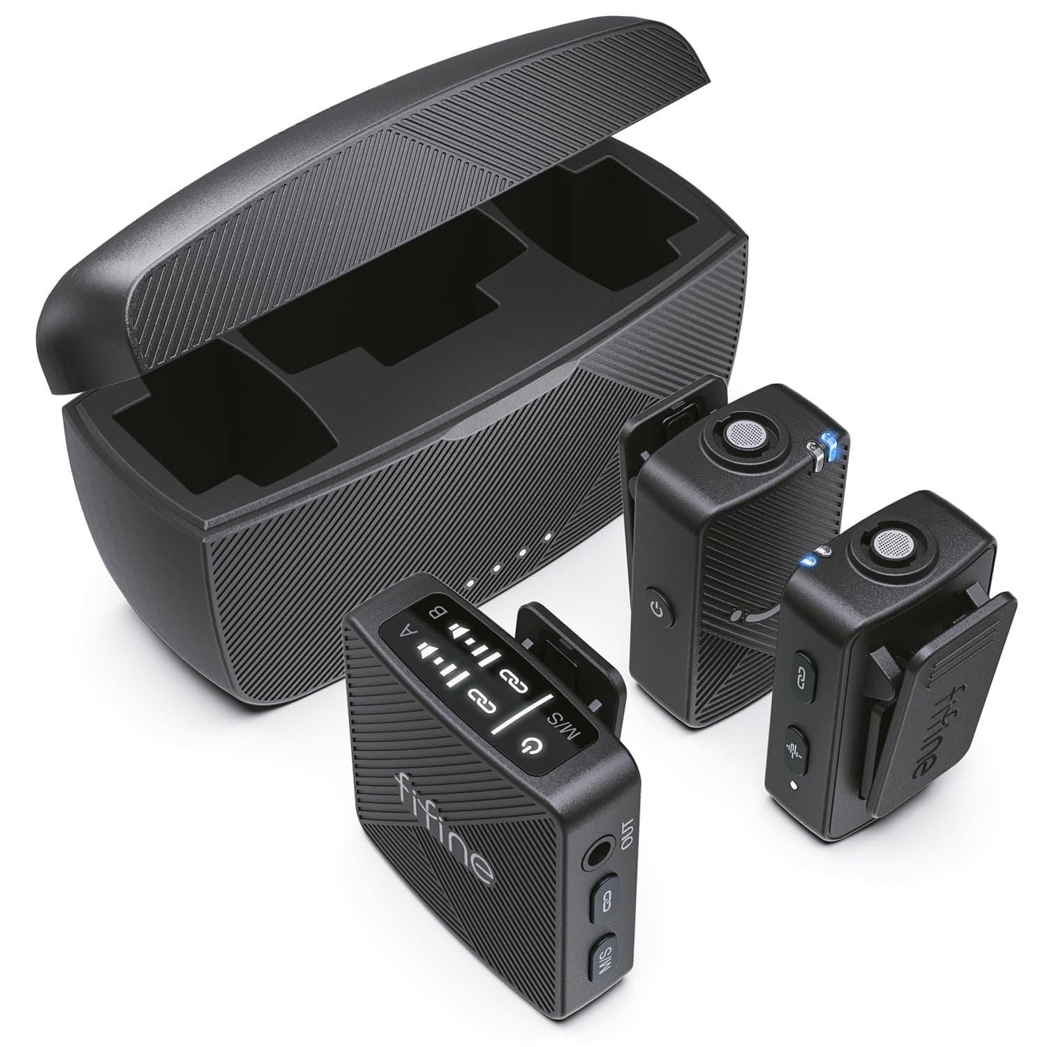 FIFINE Wireless Lavalier Microphone for iPhone/Android/Camera, 2 Pack Cordless Lapel Mic System for Vlog Recording Video YouTube/TikTok Interview, Condenser Clip-On Microphone with Charging Case-M9