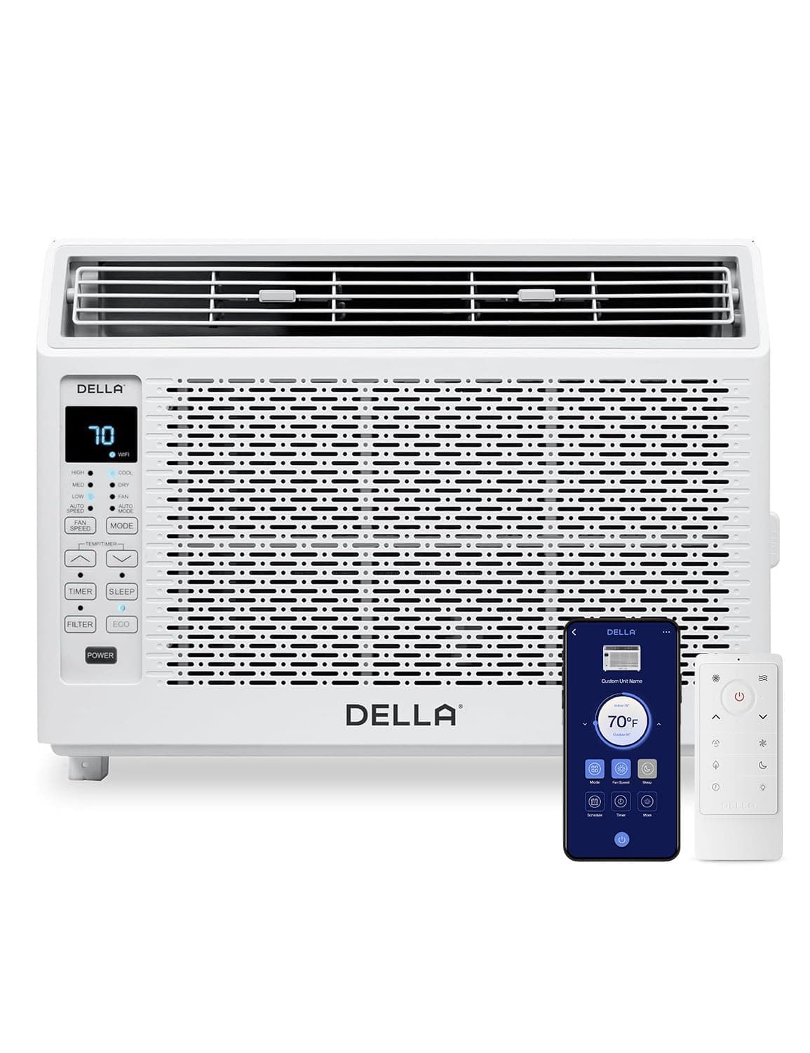 DELLA 6000 BTU Energy Saving Window Air Conditioner, Cools Up to 250 Sq. Ft, Work with Alexa, GEO Location, AC Unit with WIFI Smart Controls, Remote, Dehumidifier, Fan, Reusable Filter, Easy Install
