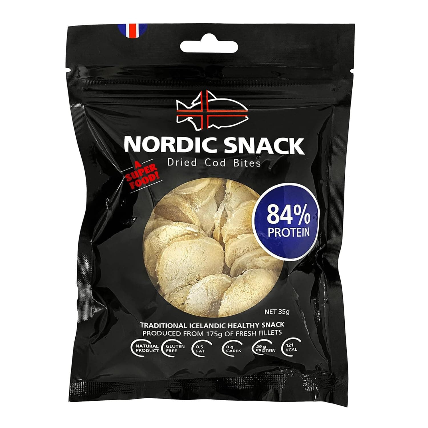 Nordic Catch Freeze Dried Cod Bites Seafood Snacks - Chips made from Wild Caught Icelandic Cod Fish - Healthy Dry Fish Snack, Rich in Omega 3 Fatty Acids, Protein Packed Keto Friendly Dried Fish Jerky - 35g Resealable Bag - 1pk