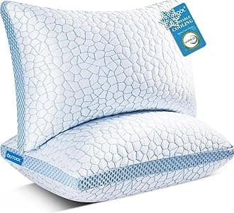 QUTOOL Enhanced Cooling Pillows for Sleeping, CertiPUR-US Shredded Memory Foam Pillows King Size Set of 2 for Hot Sleeper, Adjustable Bed Pillow for Side, Back, Stomach Sleepers Support Yet Soft, Blue