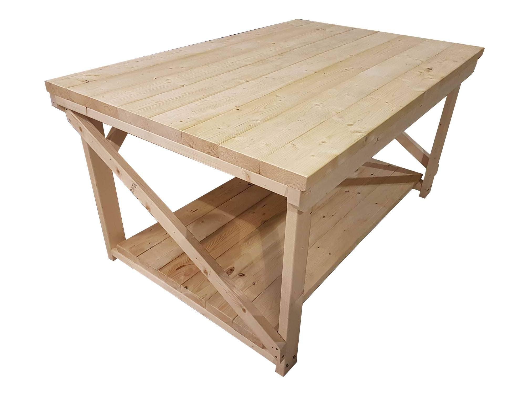 Arbor Garden Solutions Wooden Work Bench Made From Construction Grade C24 2x6 Timber - Very Wide Super Heavy Duty Work Bench 3ft to 6ft Length - 4ft Depth Handmade Garage Table (3ft x 4ft)