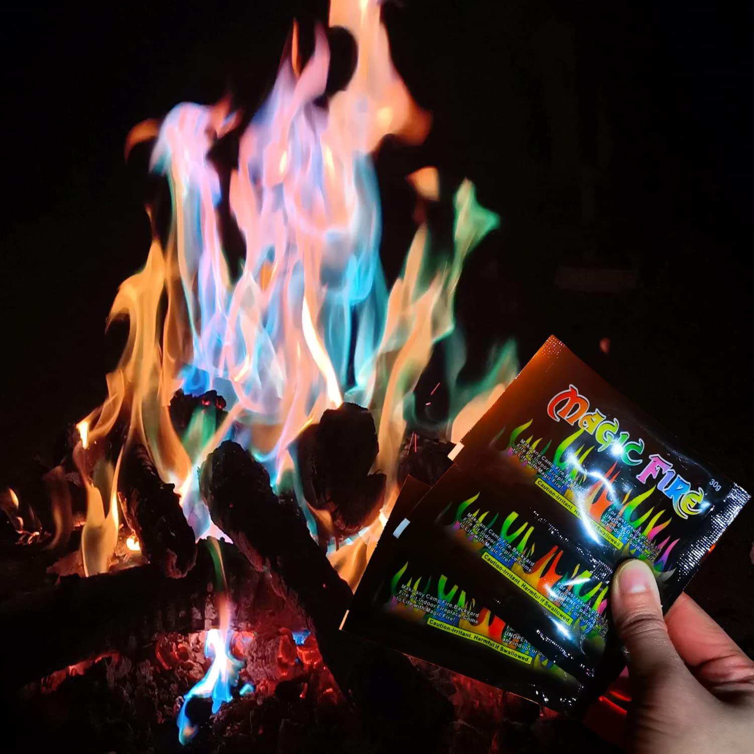Sanrich Magical Fire Flames Pouch Fire Color Changing Packets Long Lasting 1 Once for Outdoor Fire Pits,Campfires,Backyard firepit,Bonfire,Fun Flames,Multiple Colors of Cool Flames (50pcs)