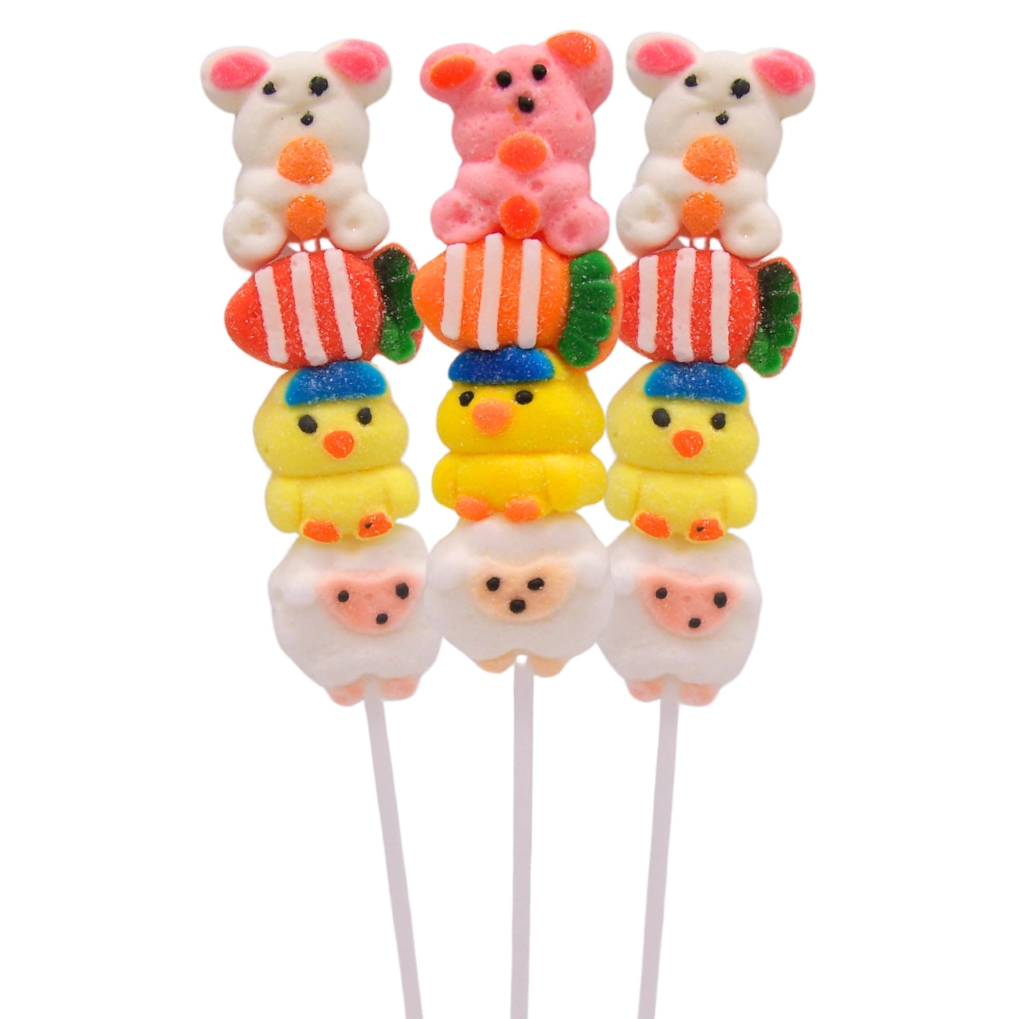 Needzo Marshmallow Kabobs Cute Bunny and Chick Shaped Marshmallows on a Stick, Gourmet Candy Party Favors, Pack of 3
