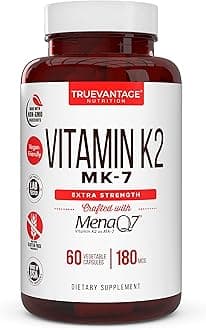 Vitamin k2 MK-7 Supplement 180mcg -Vitamin K2 Supports Bone & Heart Health for Cardiovascular Calcium Absorption from Arteries- 60 Easy to Swallow Vegetable caps of MenaQ7 K2 MK7