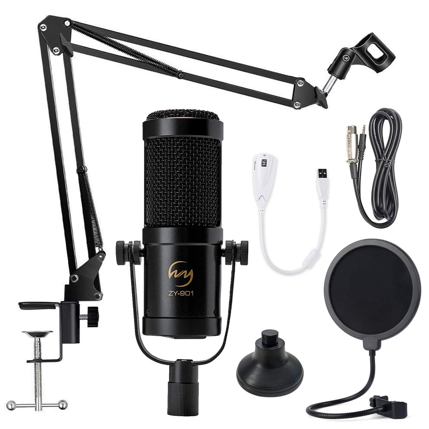 ZINGYOU Desktop Condenser Mic Set ZY-901 Professional Studio Microphone for Recording Cardioid Condenser PC Mic Comes with Miniature Stand and Adjustable Mic Stand
