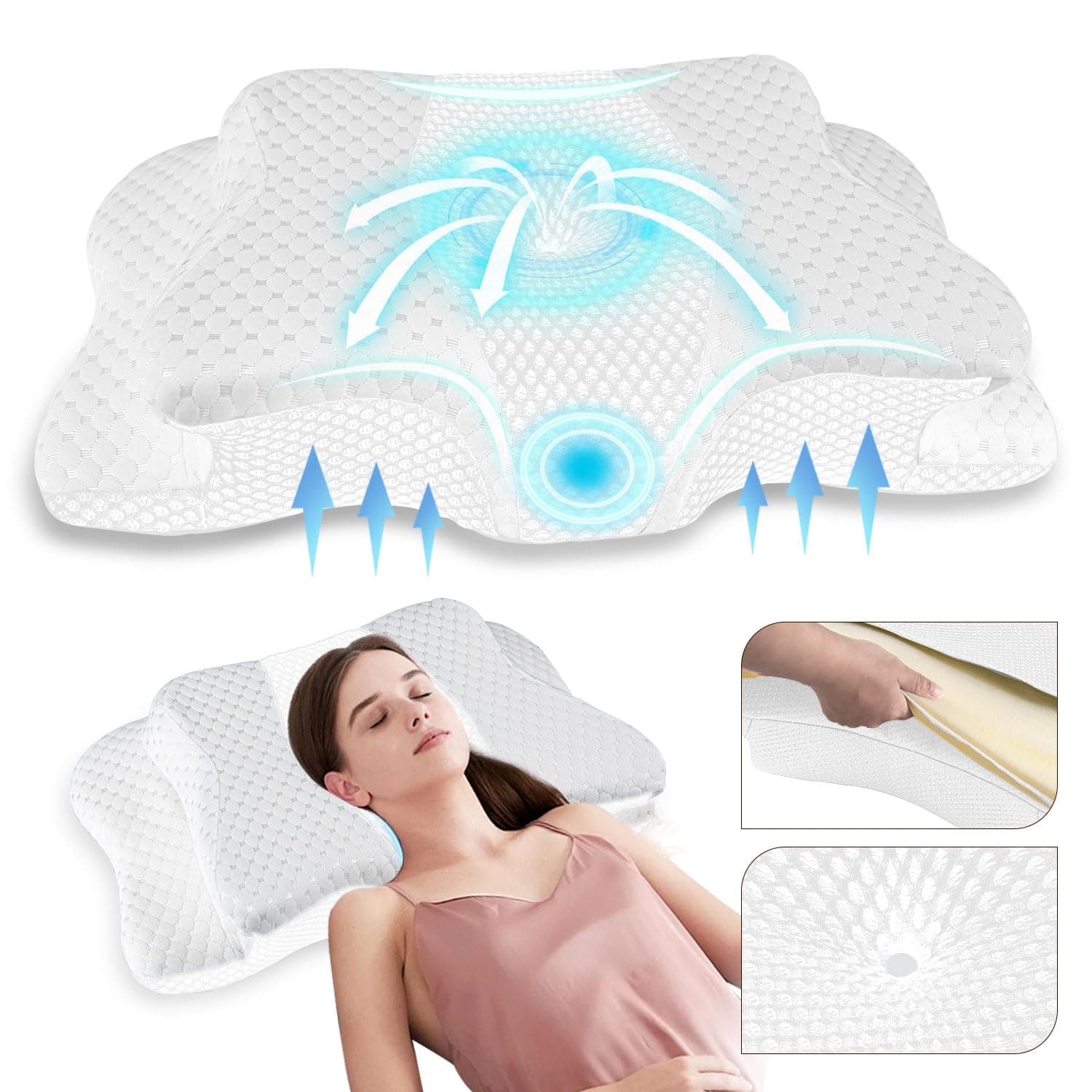 Pain Relief Memory Foam Neck Support Pillow, Height Adjustable Ergonomic Pillow Cozy Sleeping, Odorless Contour Cervical Pillow, Orthopedic Bed Pillow for Side Back Stomach Sleeper