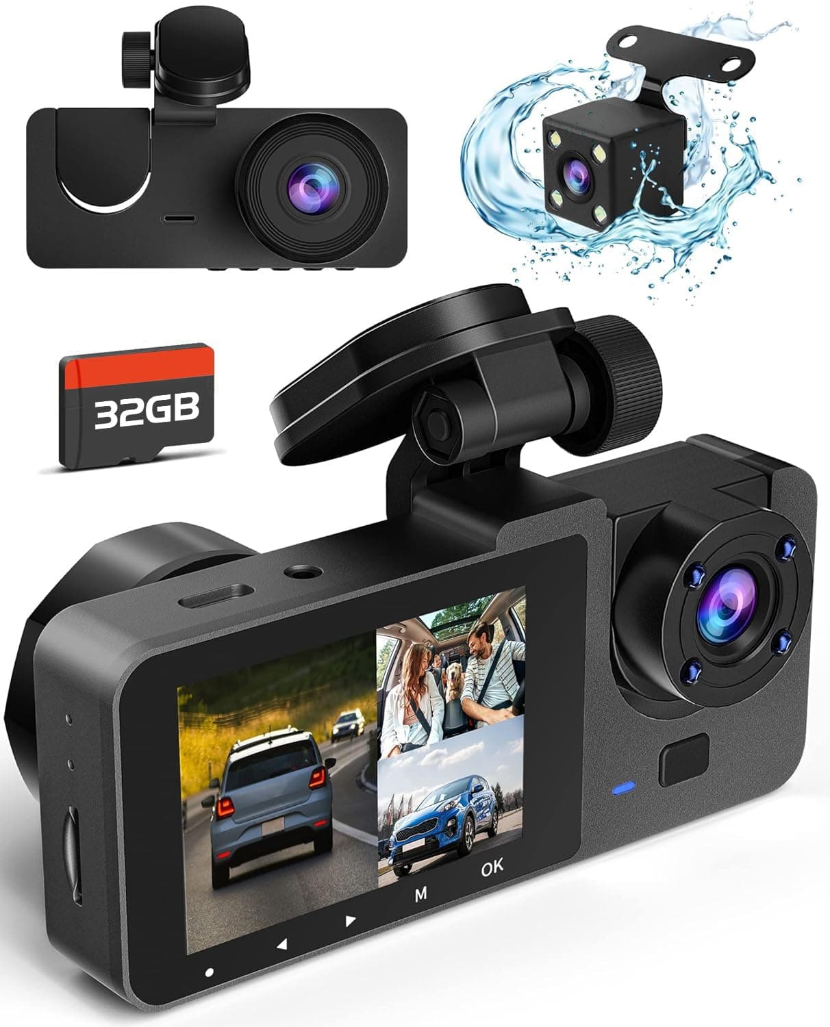 Dash Camera for Cars,4K Full UHD Car Camera Front Rear with 32GB Card,Built-in Super Night Vision,2.0'' IPS Screen,170°Wide Angle,WDR, 24H Parking Mode, Loop Recording Recording.