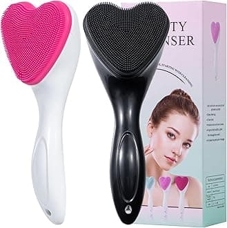 Silicone Face Scrubber Exfoliating Brush 2 Pack, Manual Handheld Facial Cleansing Brush Blackhead Scrubber, Soft Bristles Waterproof for Face Skincare (Black Hot-Pink,Heart)