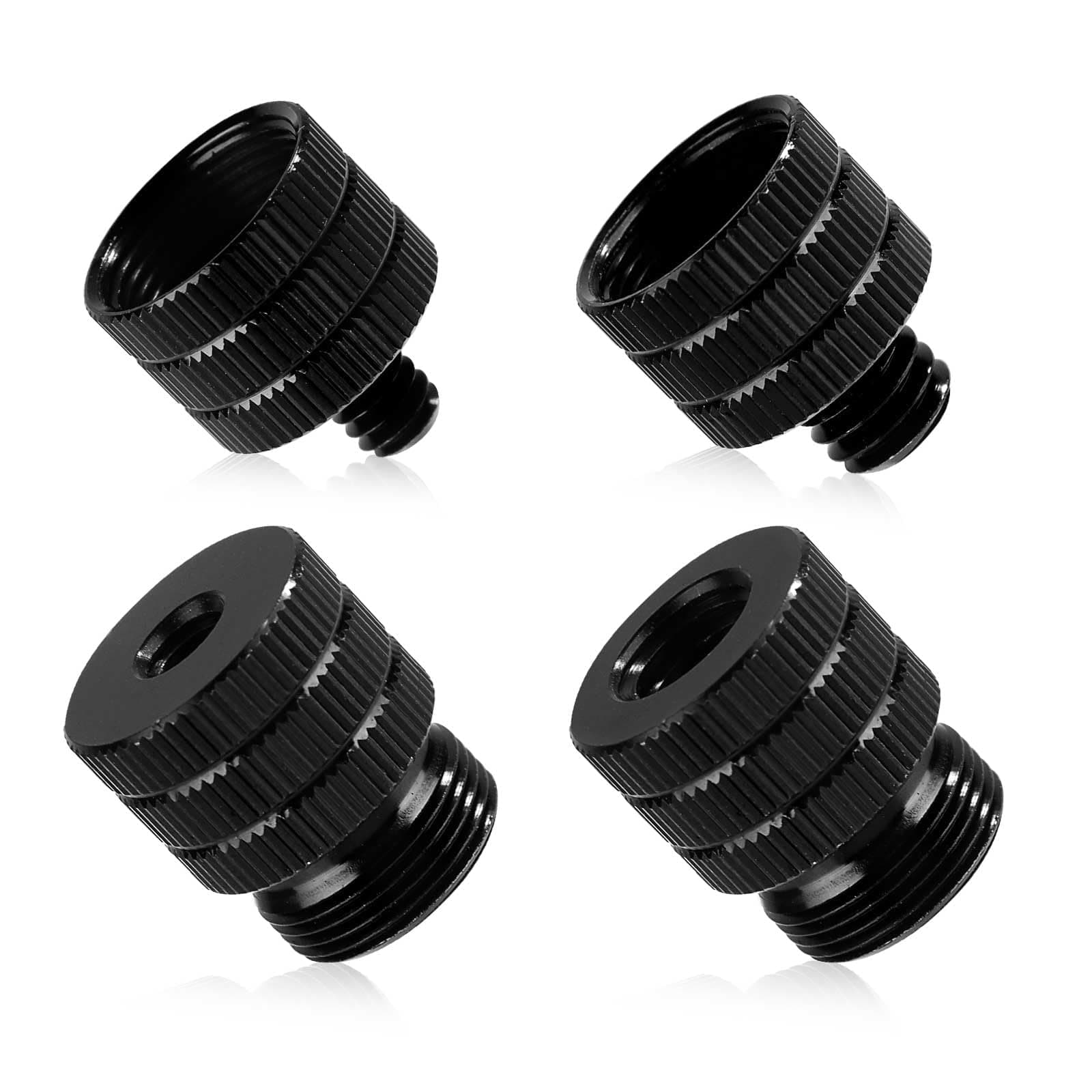 TERRIFI 4pcs Mic Stand Adapter, 1/4" and 3/8" to 5/8" Screw Adapter for Microphone Boom, Camera, and Tripod