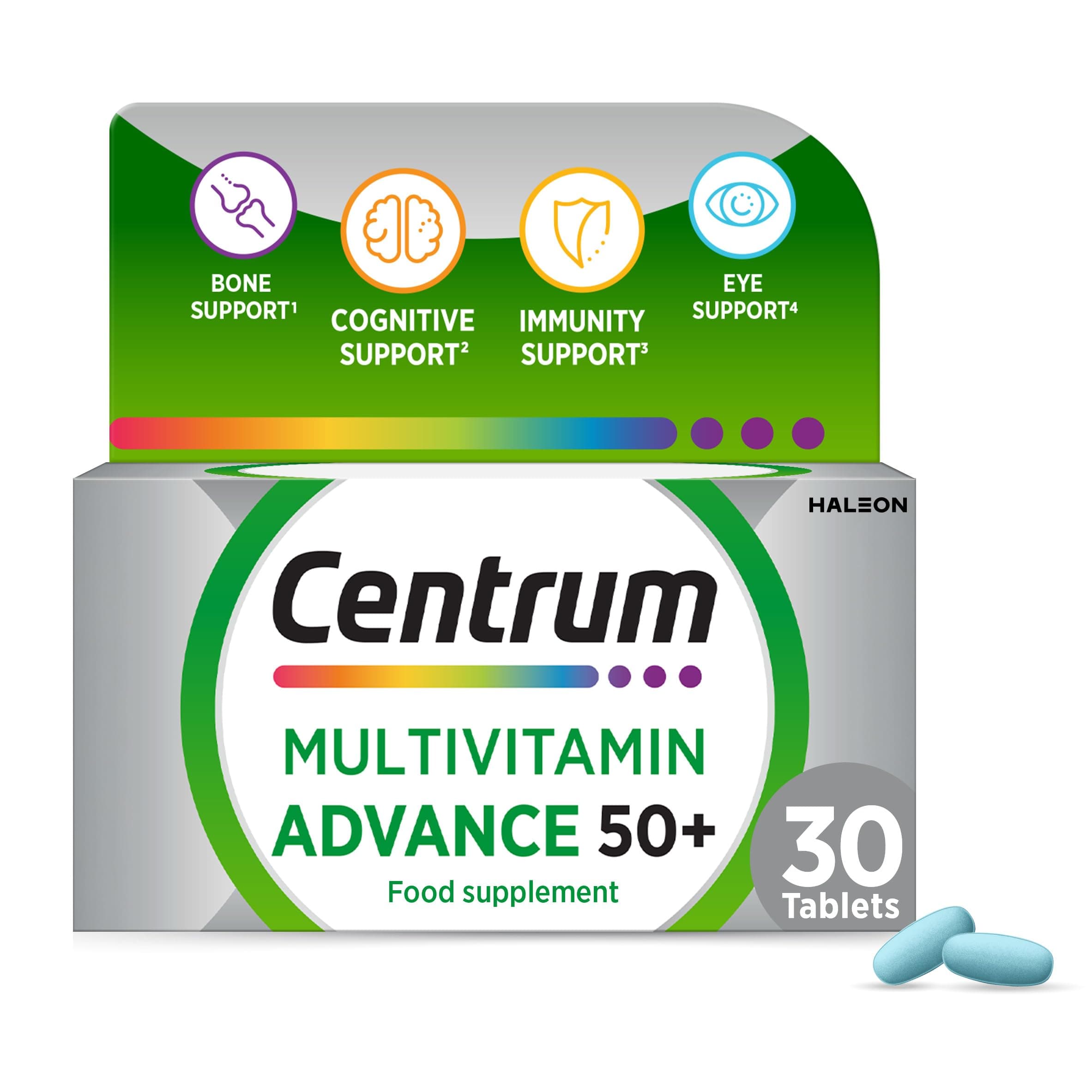 Advance 50+ Tablets Multivitamin & Mineral Supplements, with 24 essential nutrients, including vitamin D, C, Zinc, 30 ct