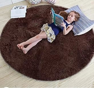 FR Creations Modern Polyester Anti Slip Round Shaggy Fluffy Fur Rug and Carpet for Living Room, Bedroom,Offices, Kitchens(6x6 Feet)-Brown