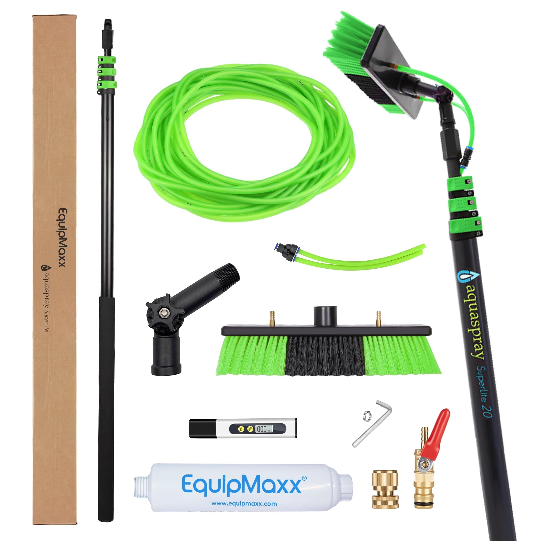 - 20 Feet Long Reach Solar Panel Cleaning Brush with Inline Water Filter, Telescopic Extendable for Roof Mounted Solar Panel and Window Cleaning: Water Fed Pole Cleaning Kit