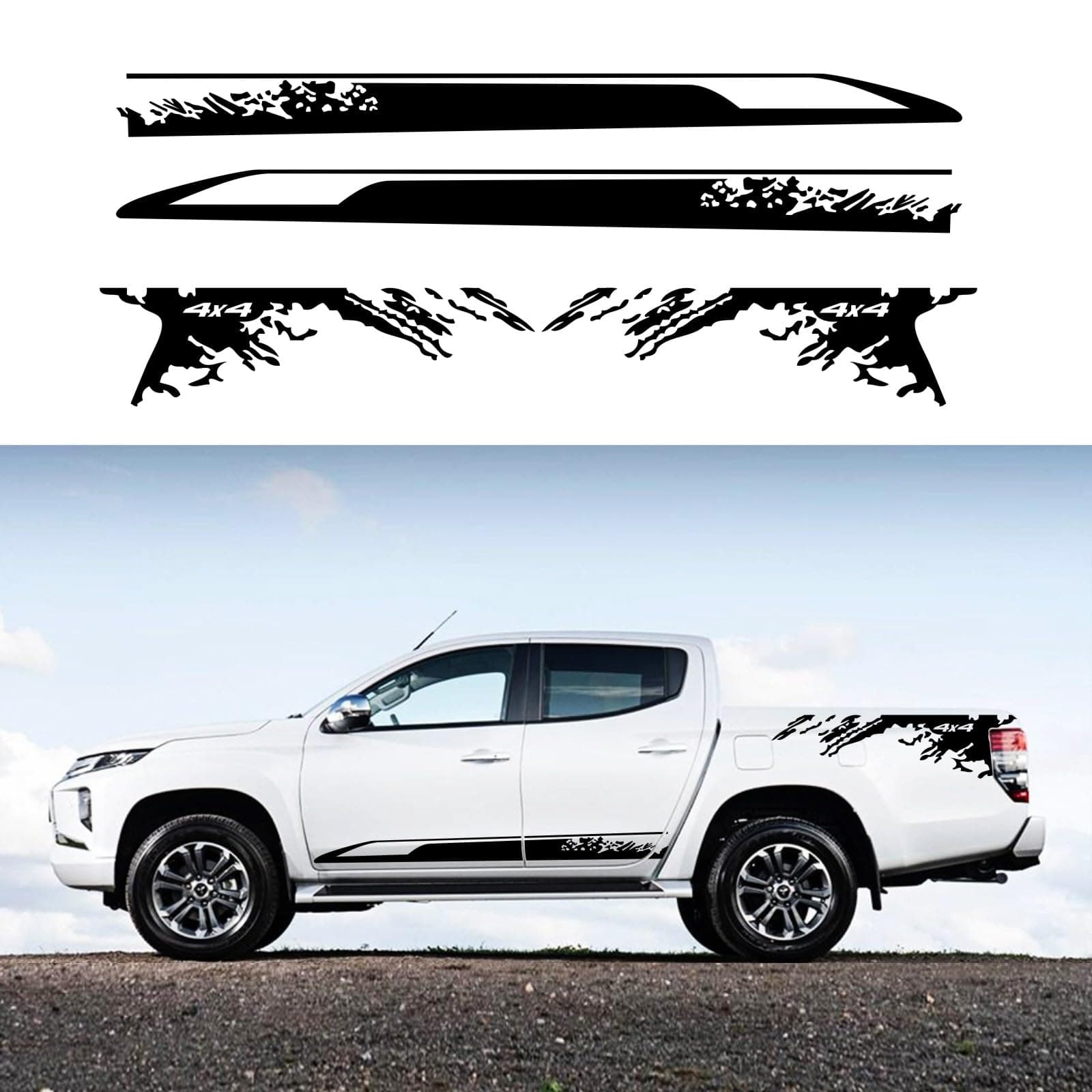 Car Decal Bed Mud Splash Kit Graphic Decal Self-Adhesive Adjustable Gloss Sports Stripe car Sticker Decorative for Pickup Truck Body Sticker taildoor Vinyl Decal Accessories 4PCS(Black)
