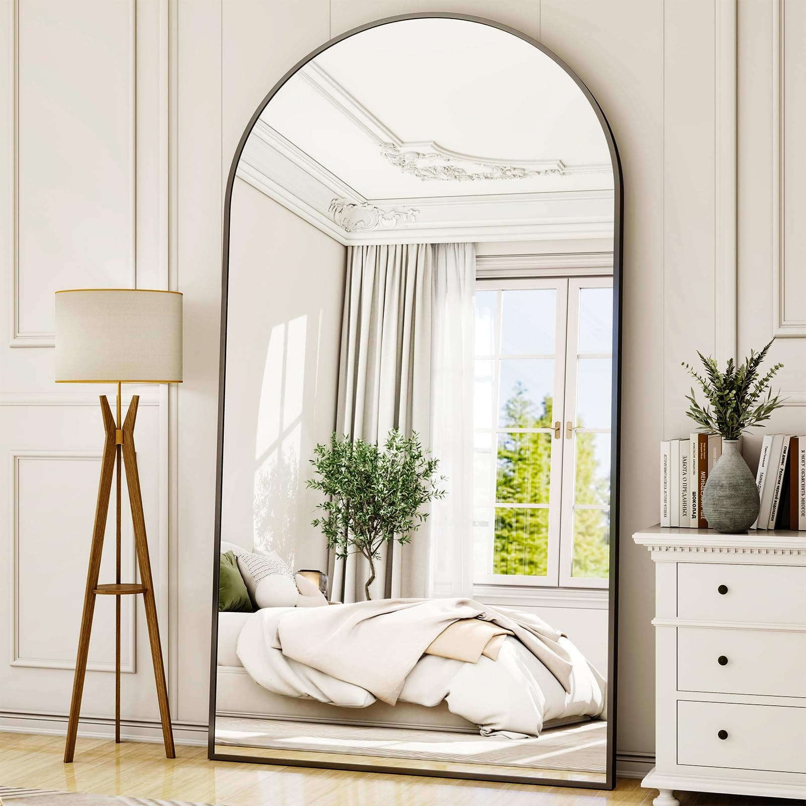 Oversized Full-Body Mirror, 77" x 38" Arched Full-Length Mirror, Black Metal Frame, Floor Mirror for Bedroom, Living/Dressing Room, Gym - Stand/Wall Mounted/Leaning