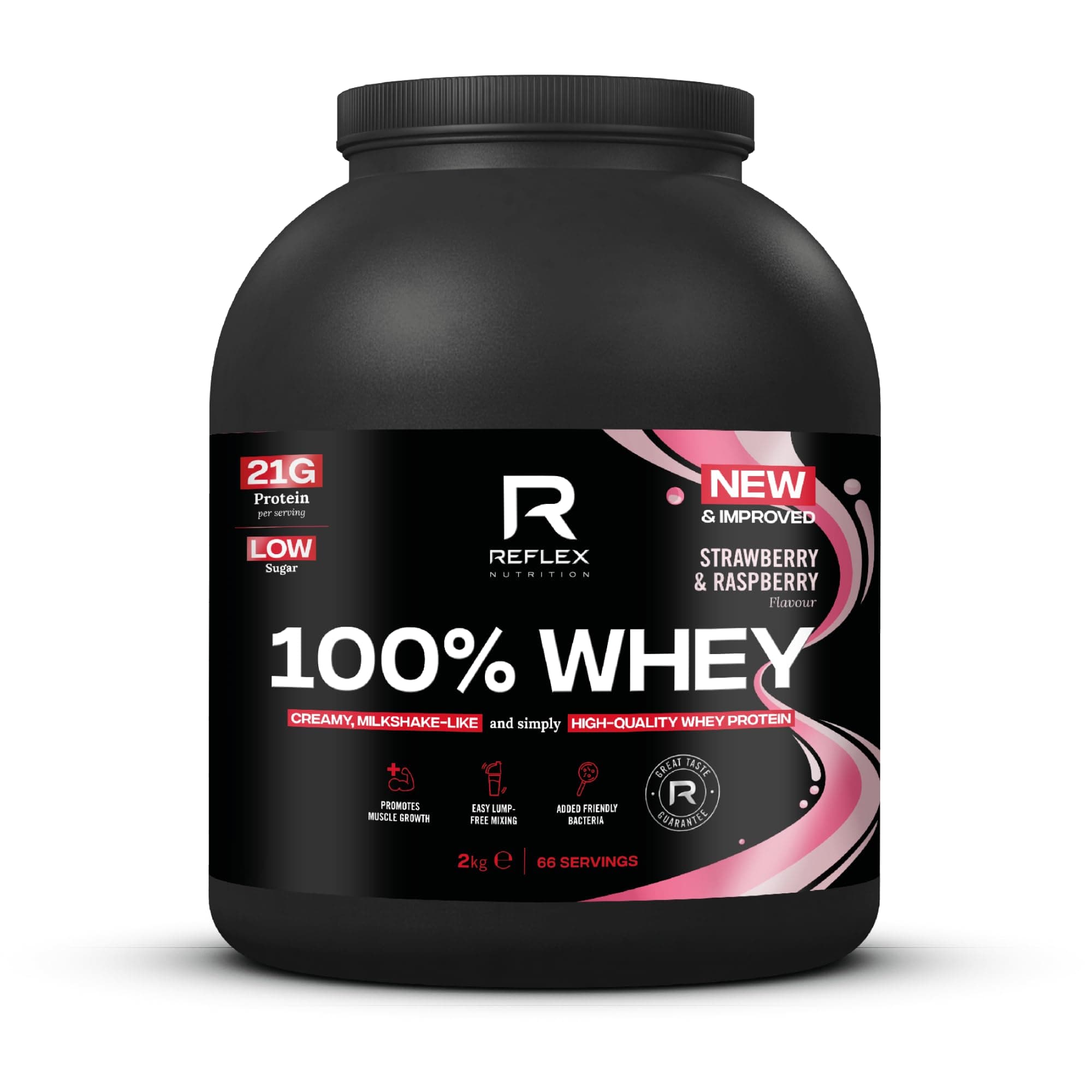 100% Whey Protein - 80% Pure Whey Protein - EAA Amino Acids - No Added Sugar - Whey Protein Powder for Pre Workout & Post Workout Recovery (Strawberry & Raspberry, 2kg, 66 Servings)