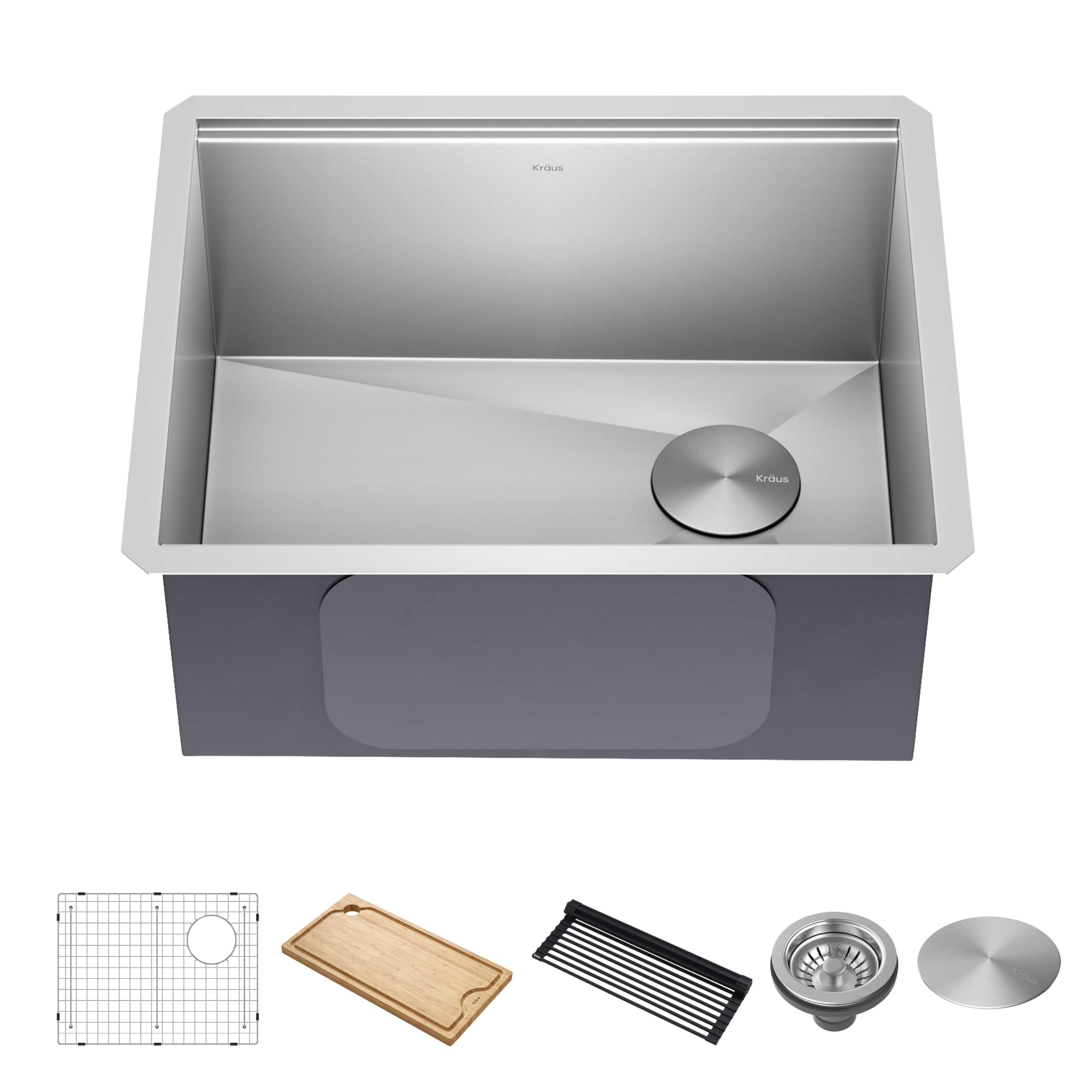 Kore 23-Inch Undermount Workstation 16 Gauge Single Bowl Stainless Steel Kitchen Sink with Accessories, KWU111-23