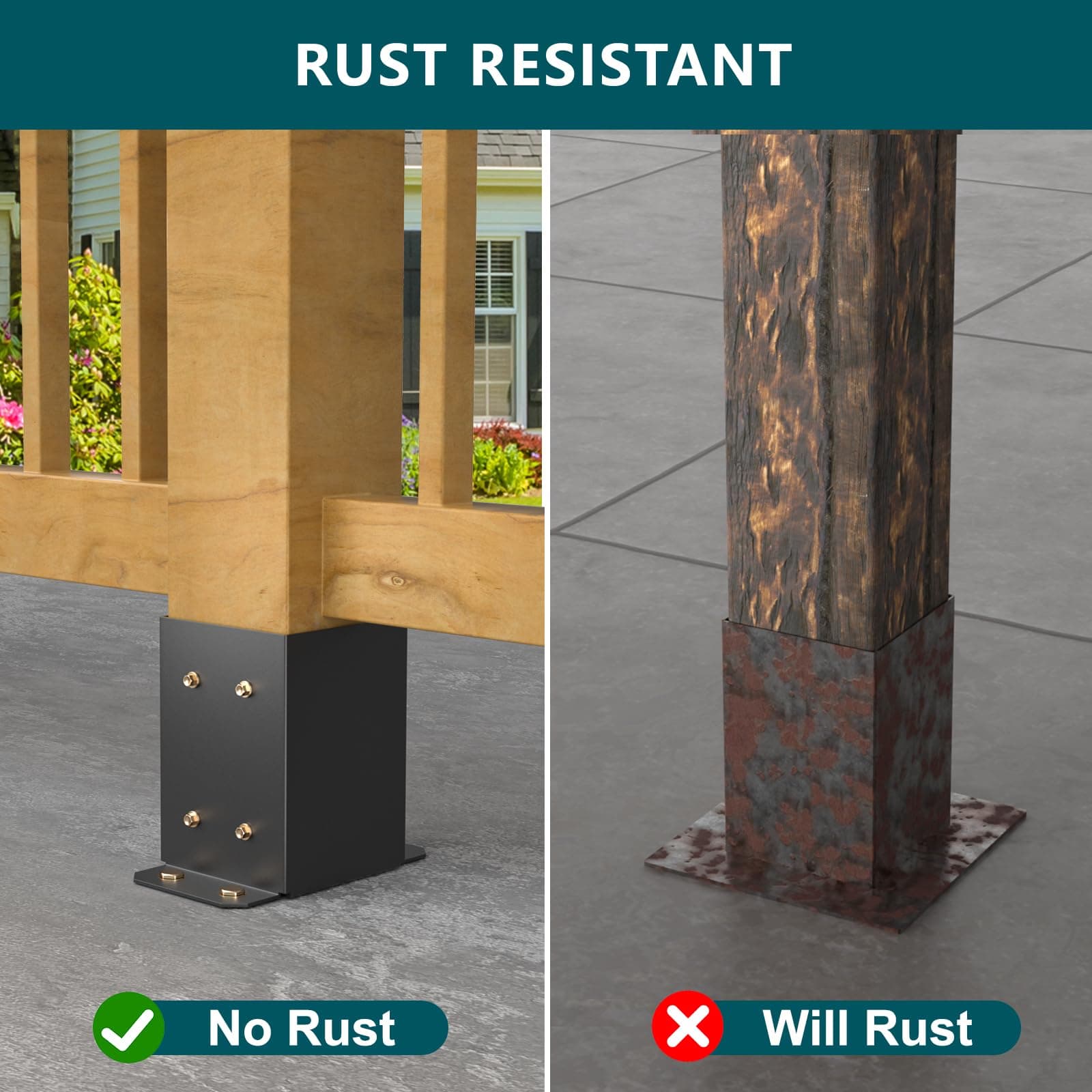 Post Base 3.5''×3.5'' Heavy Duty Post Base 5pcs Black Cover Wood Post Anchor Deck Base Plate for Pavilion Deck Railing Support Trim Anchor