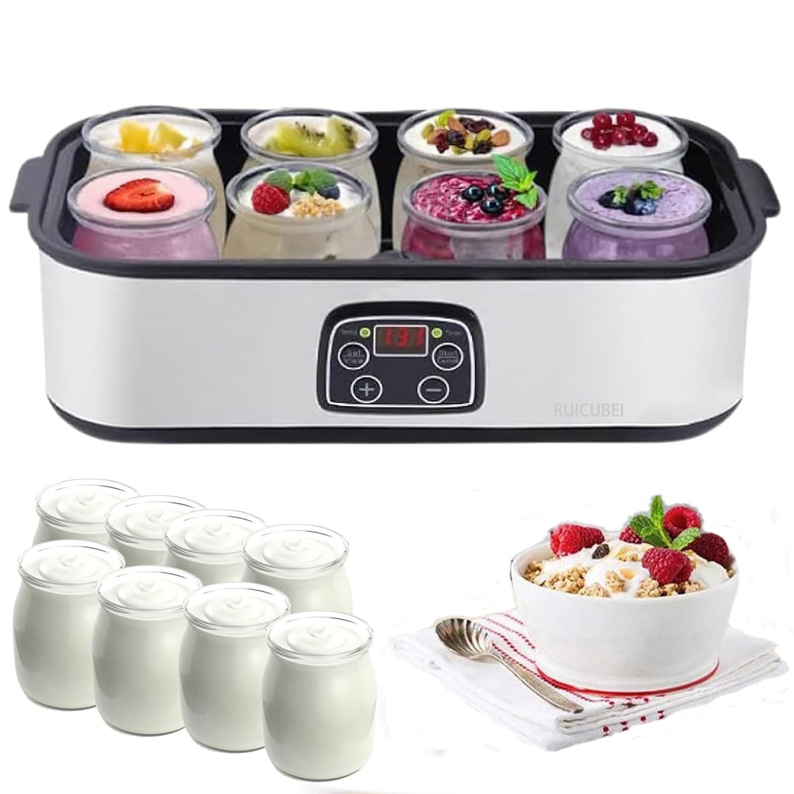 Automatic Yogurt Maker,1400ML Yogurt Maker Machine,Multi-Function Electric Yogurt Machine,Adjustable Temperature & Time Control for Fresh Homemade Yogurt,Yogurt Jar with 8 Lids,Health Gift