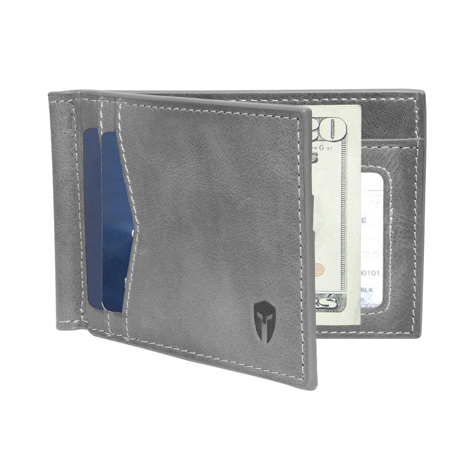 RFID Blocking Slim Minimalist ID Inside Front Pocket Wallet, Premium Full Grain Leather, Money Clip, 9 card Slots, Leather (Slate Gray)
