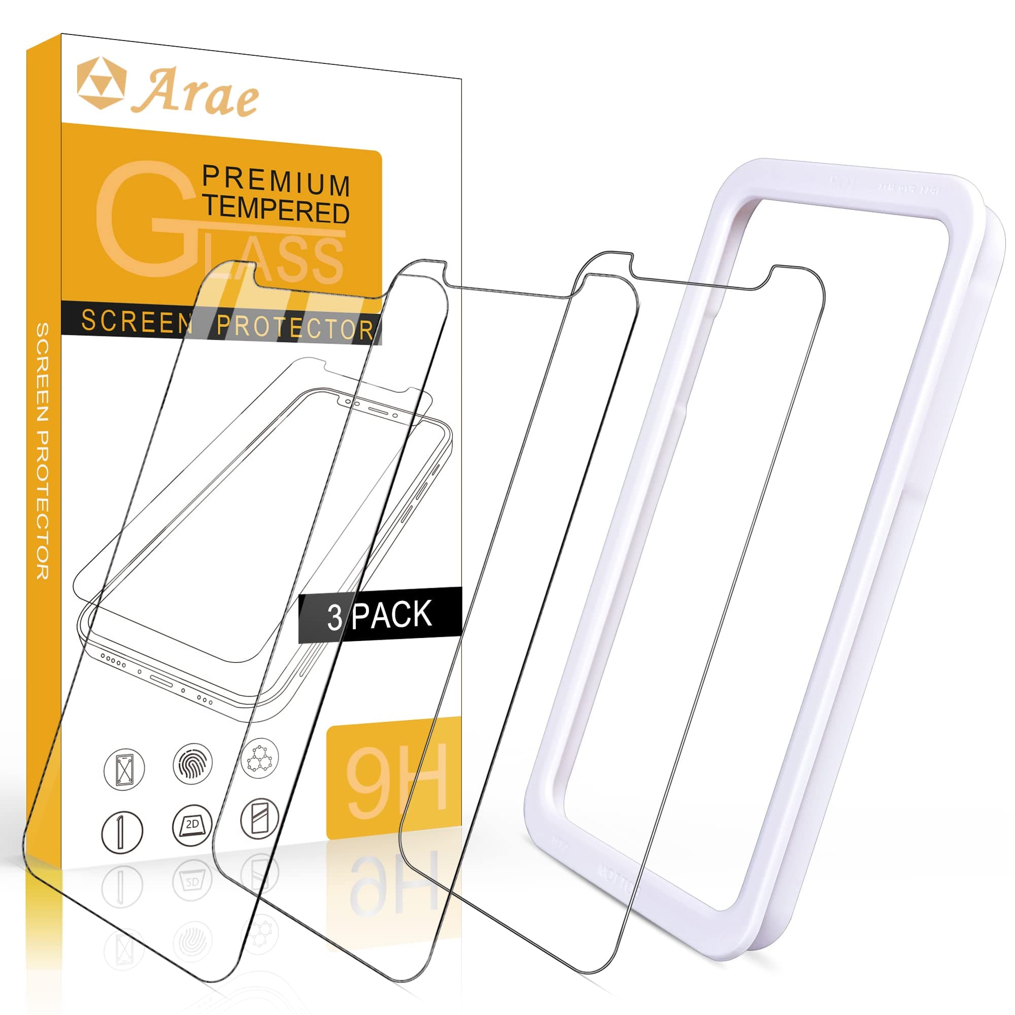 Arae Screen Protector for iPhone Xr/iPhone 11, HD Tempered Glass, Anti Scratch Work with Most Case, 6.1 inch, 3 Pack