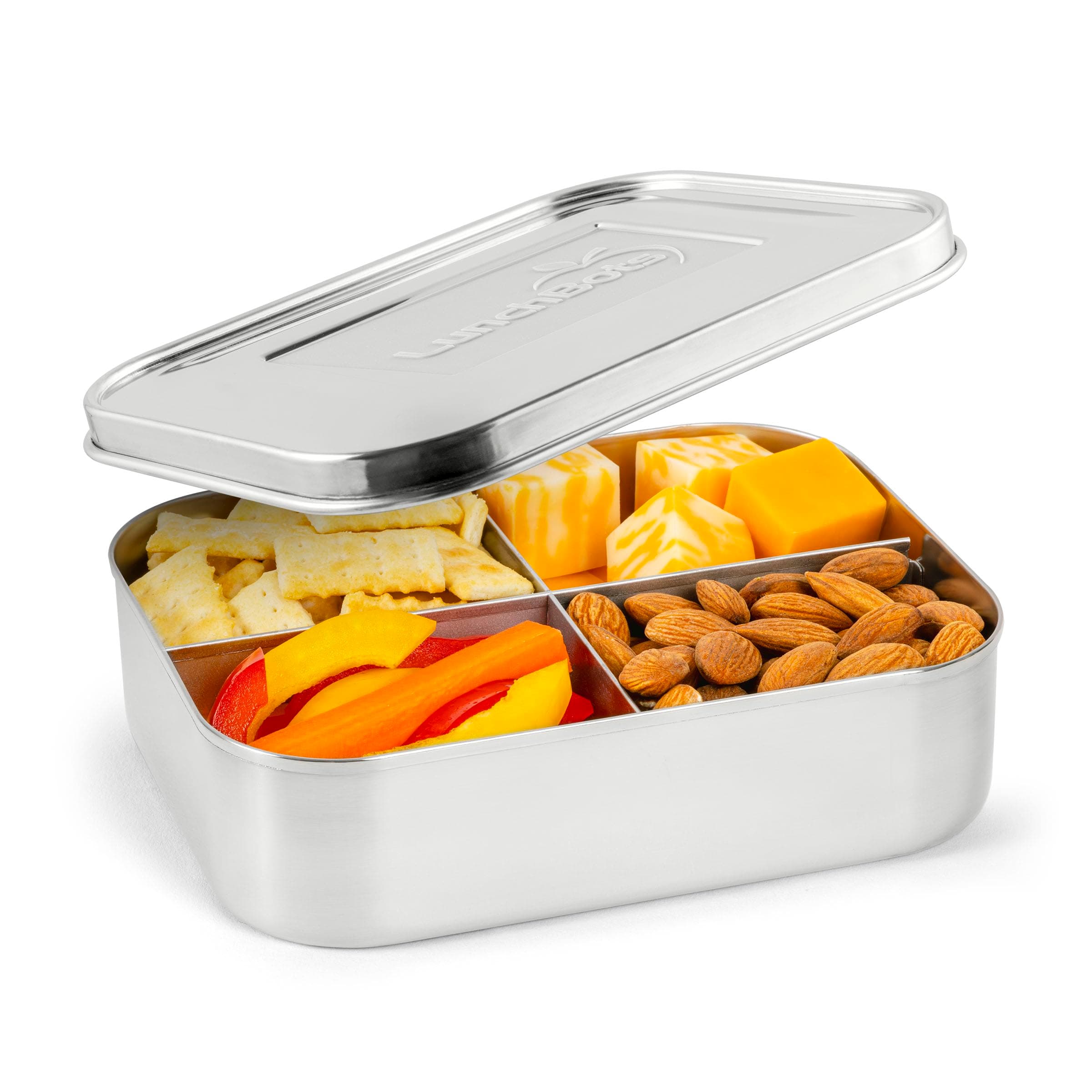 Medium Quad Snack Container - Divided Stainless Steel Food Container - Four Sections for Finger Foods On the Go - Eco-Friendly, Dishwasher Safe - Stainless Lid - Stainless Steel