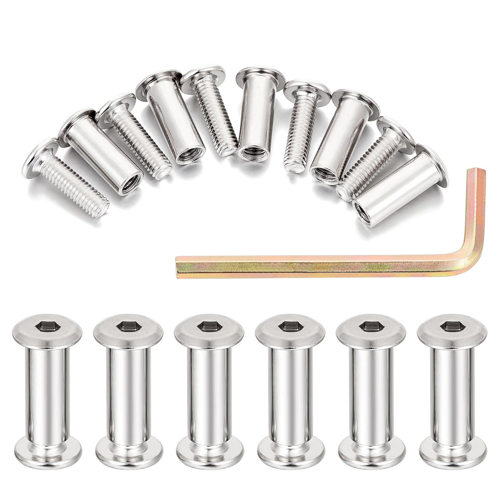 Xrfoiniu 100 Sets Silver Hex Drive Socket Cap Metal Screws - M6x20mm Metric Nuts and Bolts Assortment Kit for Rivet Socket Cap Connecting Screw Post, Furniture Bolts, Binding Posts, Tv Mount Screws