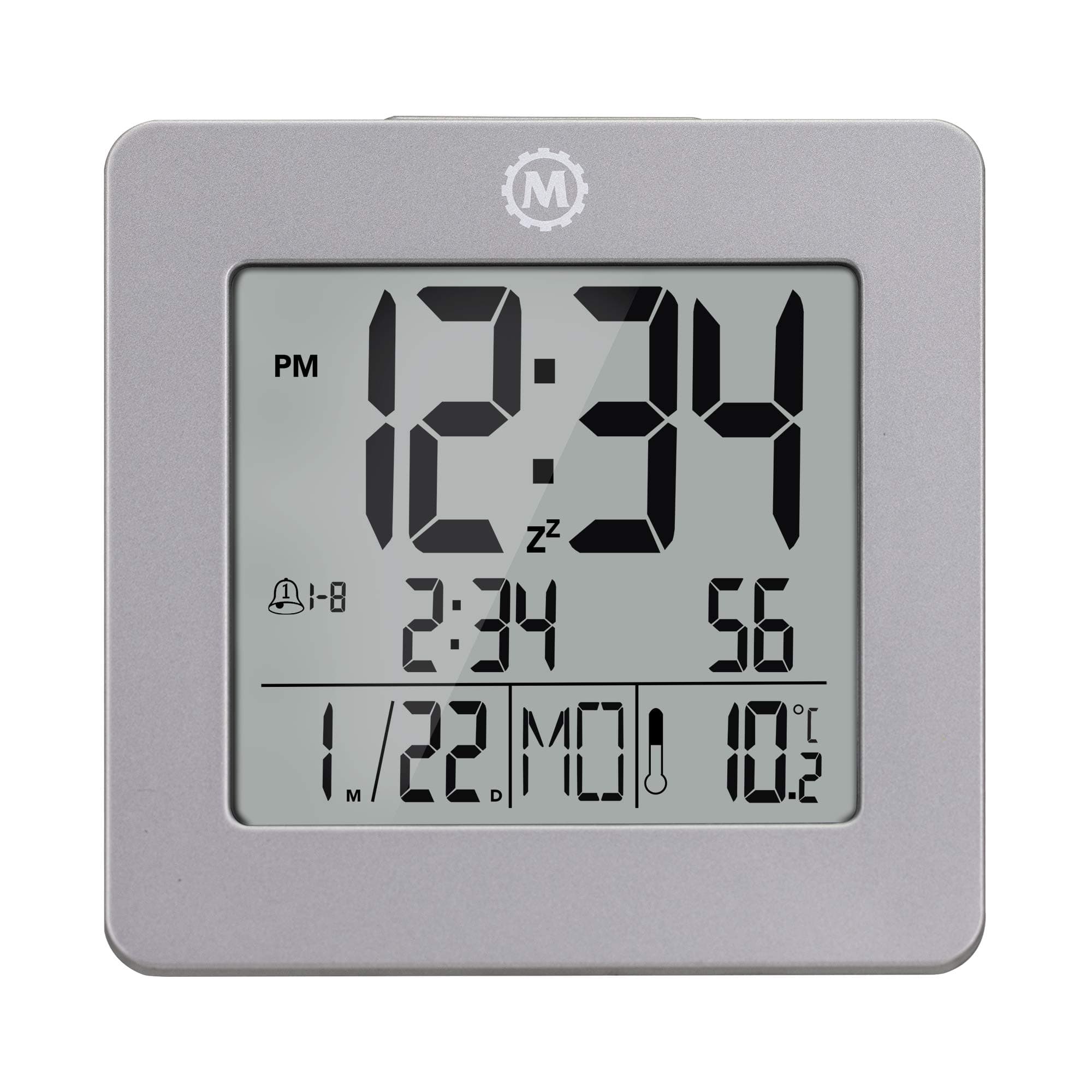 Digital Desktop Clock, Graphite Gray - Easy-to-Read 3.5” Display with Temperature & Date - Includes Alarm with Snooze & Backlight