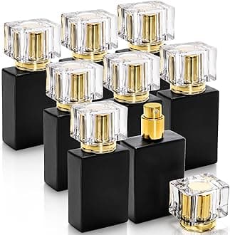 Foraineam 8 Pack 30ml / 1 oz. Black Refillable Perfume Bottles, Portable Square Empty Glass Perfume Atomizer Bottle with Spray Applicator
