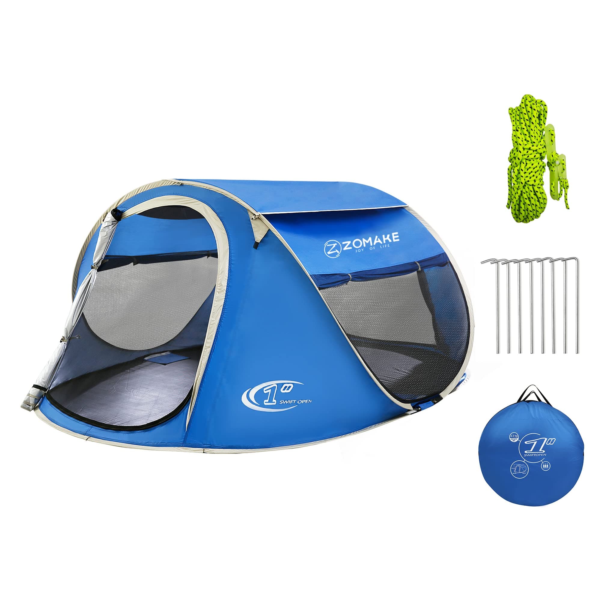 ZOMAKE Pop Up Camping Tent - Automatic Foldable Beach Tent Instant Easy Setup in 3 Seconds Portable Carry Bag Waterproof Sun Shelter for Family Outdoor Hiking(2-4 Person)