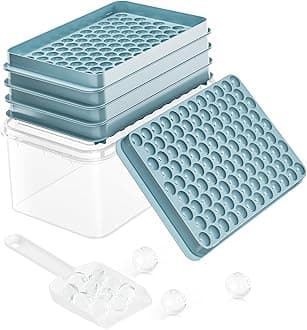Mini Ice Cube Trays for Freezer - 0.6 IN Tiny Round Pebble Nugget Ice Mold Trays with Lid and Bin, Crushed Ice Trays Makes 104x4 pcs Ice balls - Easy Release Ice Maker for Cocktails, Drinks, Whisky