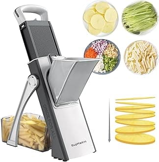 SupMaKin Upgrade Safe Mandoline Slicer for Kitchen, Bigger Size Adjustable Vegetable Chopper,Potato Slicer Fry Cutter, Kitchen Chopping Artifact (GrayWhite)