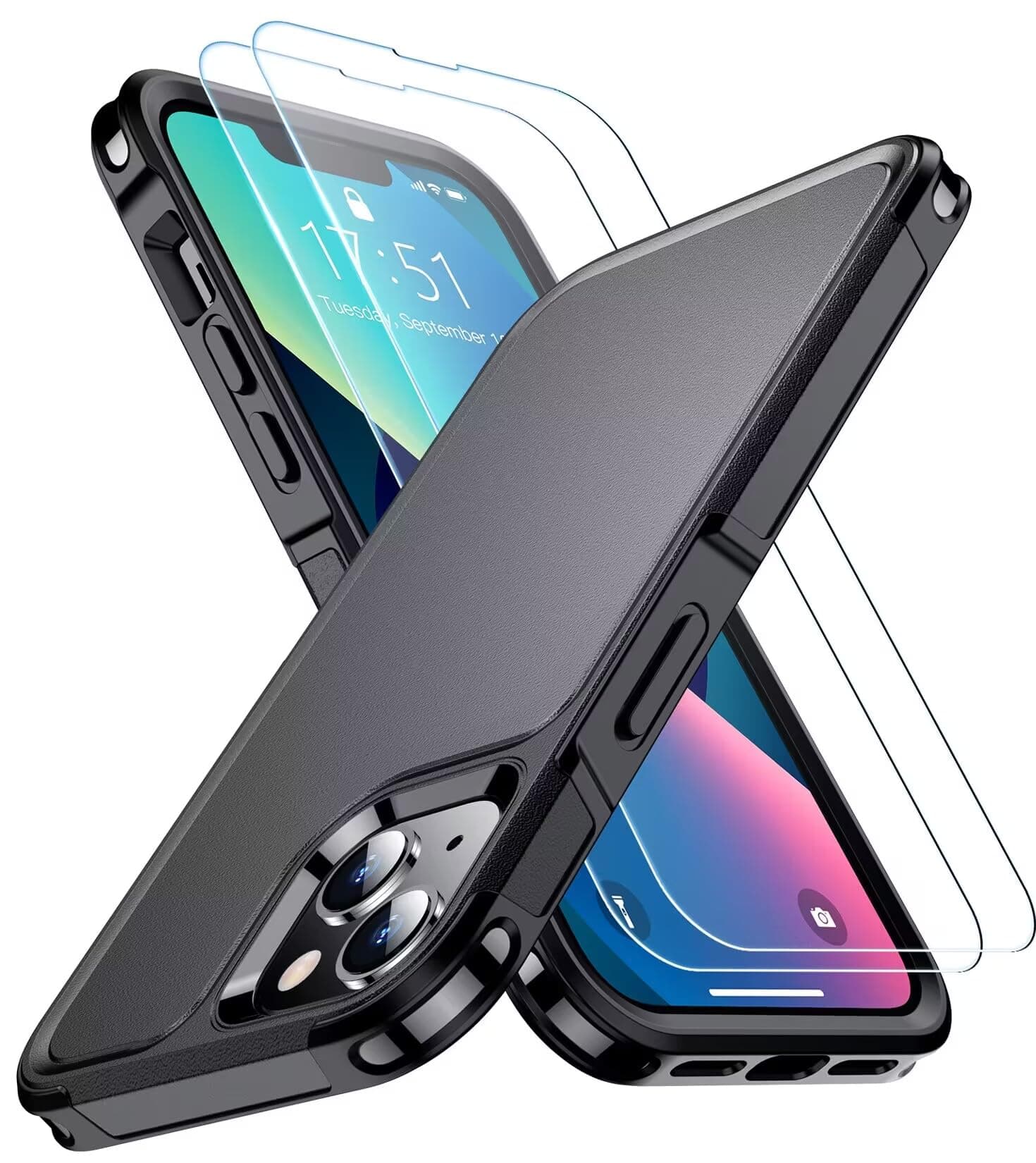 - SPIDERCASE Designed for iPhone 13 Case, [10 FT Military Grade Drop Protection] [with 2 pcs Tempered Glass Screen Protector] Case for iPhone 13 6.1 inch (Black)
