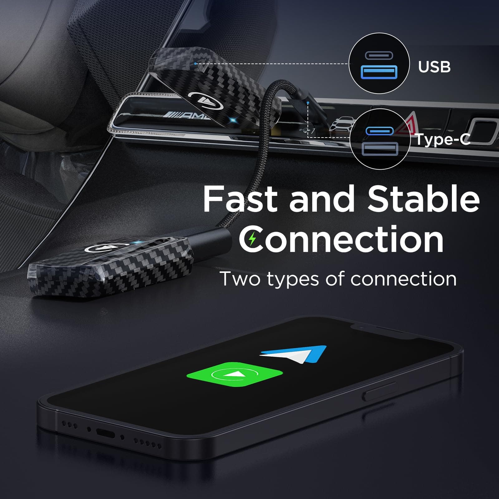 Wireless CarPlay Adapter UK Android Auto Adpater 2 IN 1, Convert Wired AA/Carplay to Wireless, for Android 11+/iOS 10+ Phones, USB C/A, Plug & Play, SMT-AC01